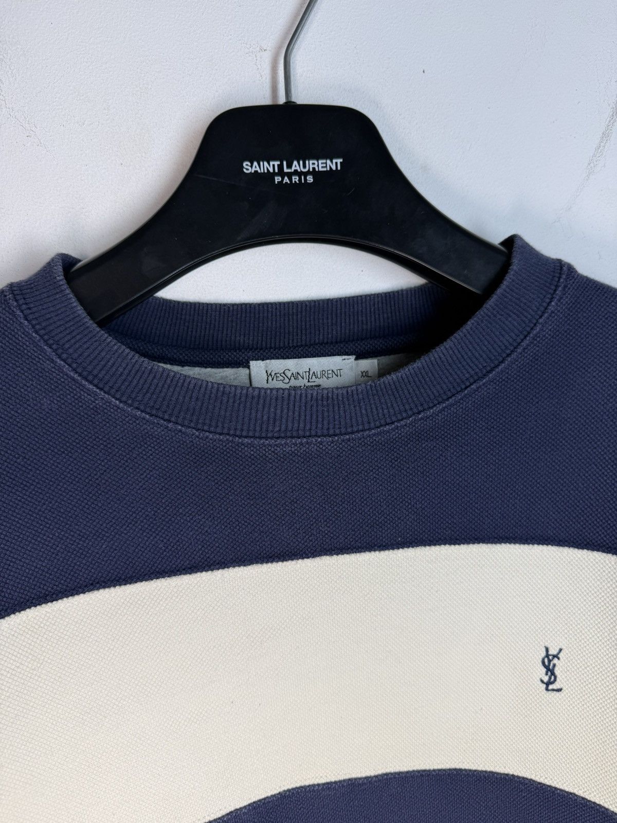 Yves Saint Laurent Pique YSL Crewneck Navy/White Striped YSL Sweatshirt Size US XXL / EU 58 / 5 - 10 Thumbnail