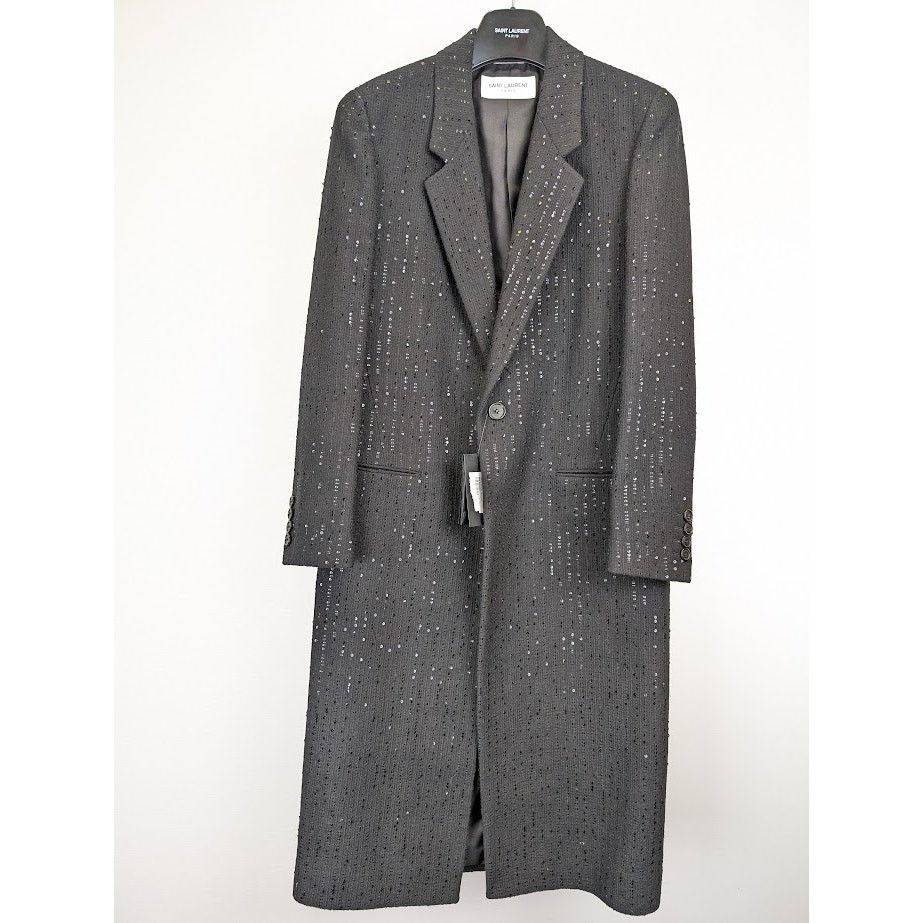 Saint Laurent Paris o1rshd1 Tweed Rayure Long Coat in Noir Brilliant Size US M / EU 48-50 / 2 - 3 Thumbnail