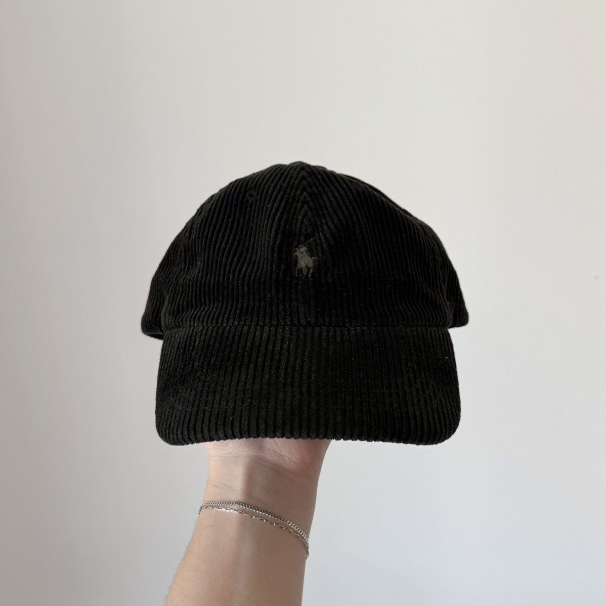 Vtg 1990s Polo Ralph Lauren Corduroy Pony Logo Hat Black