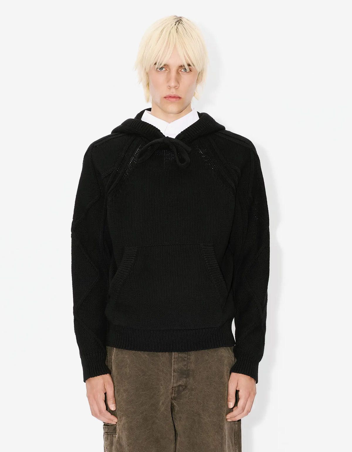 Kenzo Kenzo Black Hand-Embroidered Cable Knitted Hoodie Size US M / EU 48-50 / 2 - 3 Thumbnail
