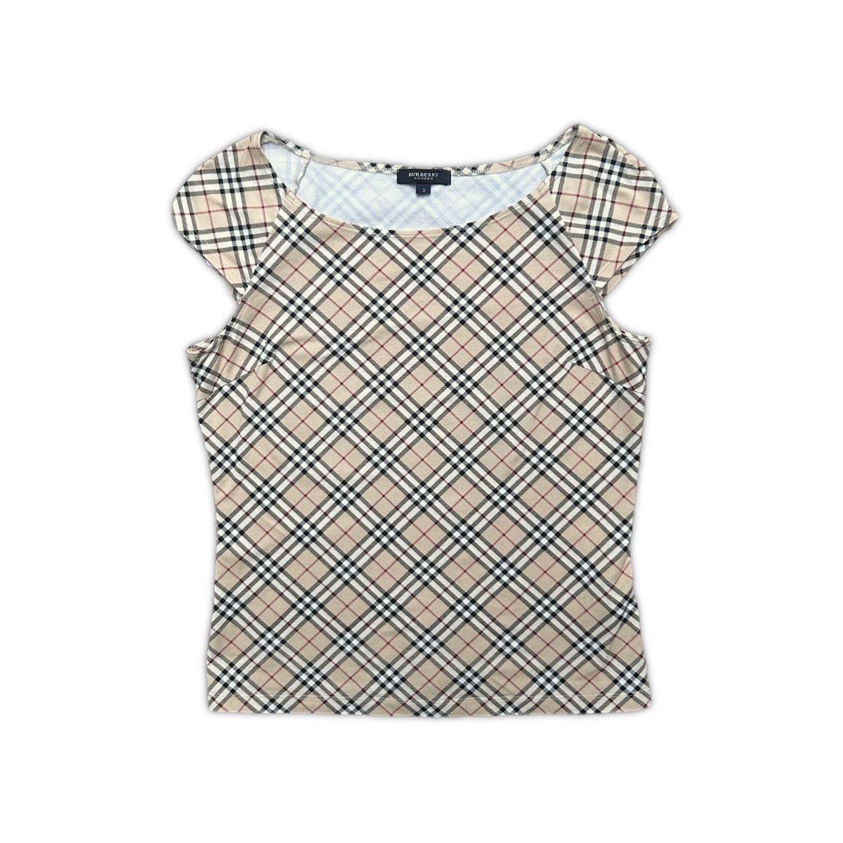 image of Vintage Burberry Nova Check T Shirt in Beige, Women's (Size XS)