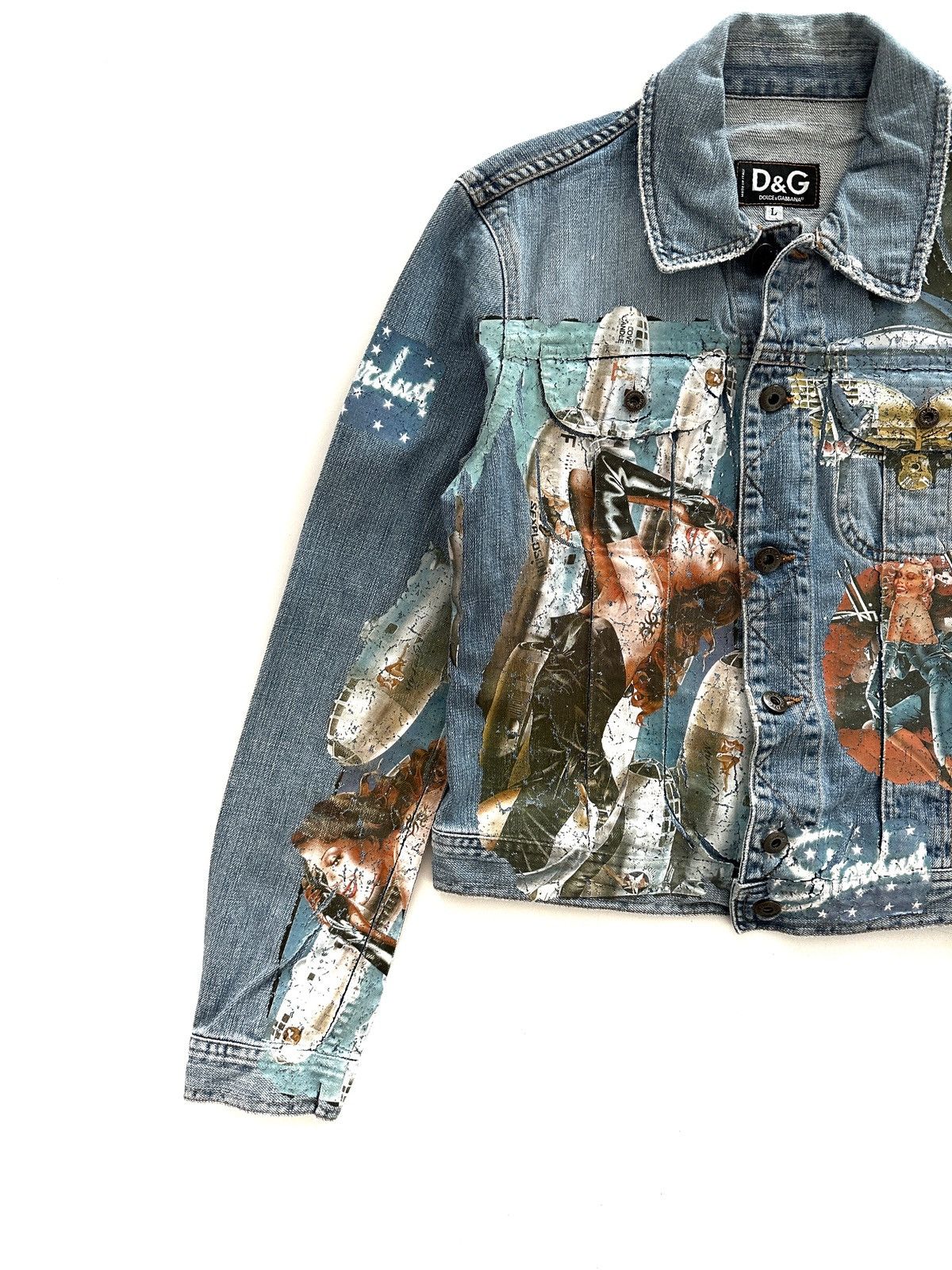 Dolce & Gabbana Vintage Dolce & Gabbana Pin Up Girls Retro Car Denim Jacket Size L / US 10 / IT 46 - 2 Thumbnail