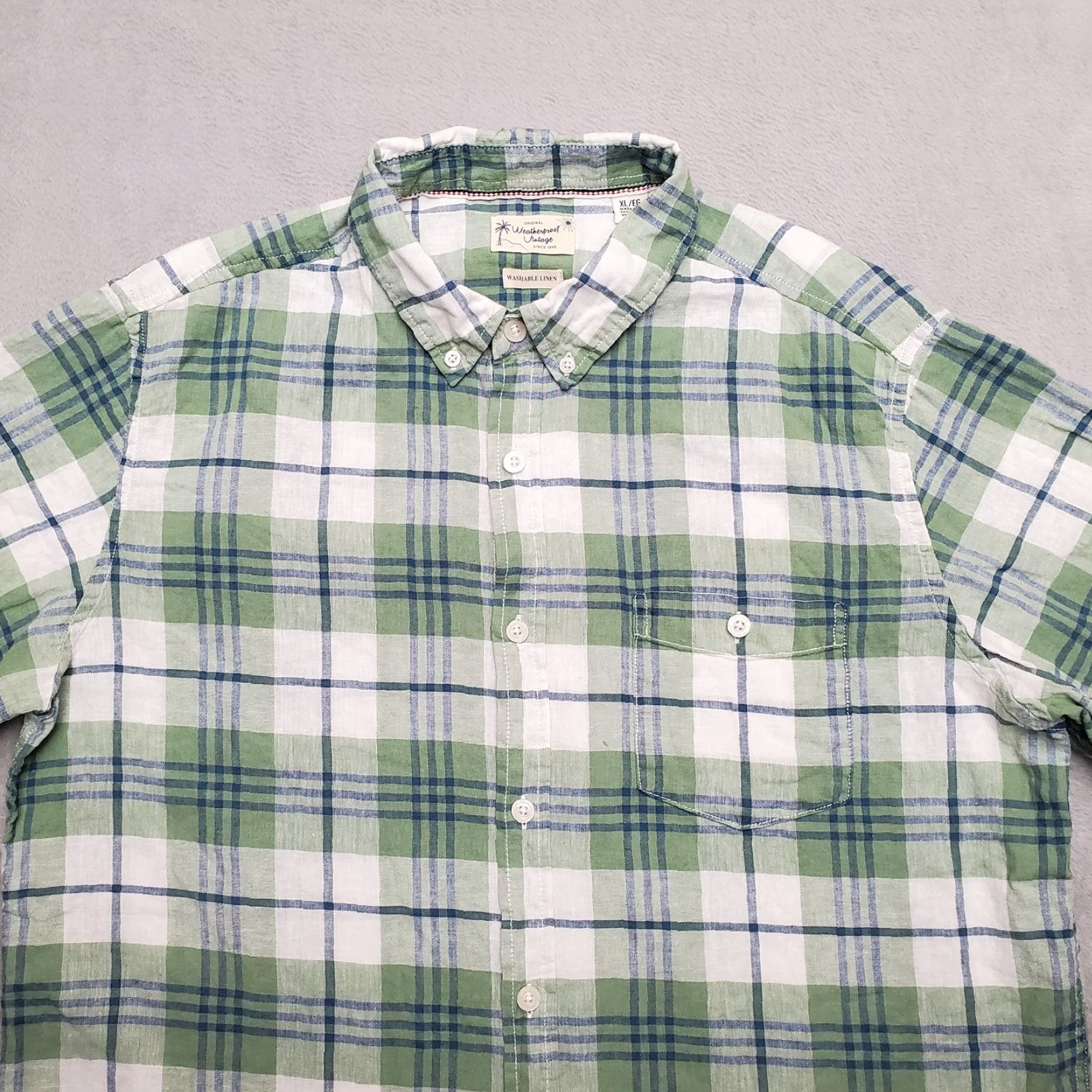 Weatherproof VINTAGE Weatherproof Shirt Mens XL Green Plaid Short Sleeve Button-Down Linen Blend Casual Outdoor Travel Size US XL / EU 56 / 4 - 2 Thumbnail