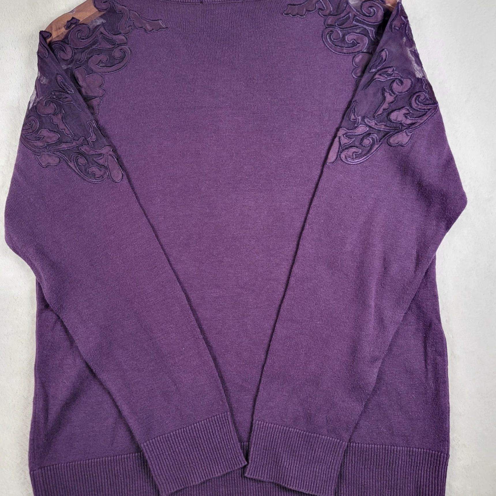 Vintage INC International Concepts Cardigan Sweater Women's Large Purple Blackberry Jam Floral Knit NWT Size L / US 10 / IT 46 - 4 Thumbnail