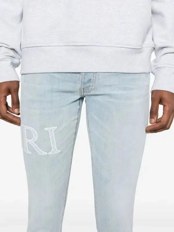 Amiri o1orln0326 Bandana-Jacquard Logo-Appliqué Jeans in Blue Size US 32 / EU 48 - 5 Thumbnail