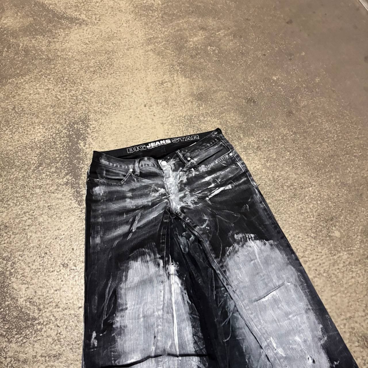 Japanese Brand Custom Black Baggy Distressed Jeans Painted Wide Leg Size US 31 - 3 Thumbnail