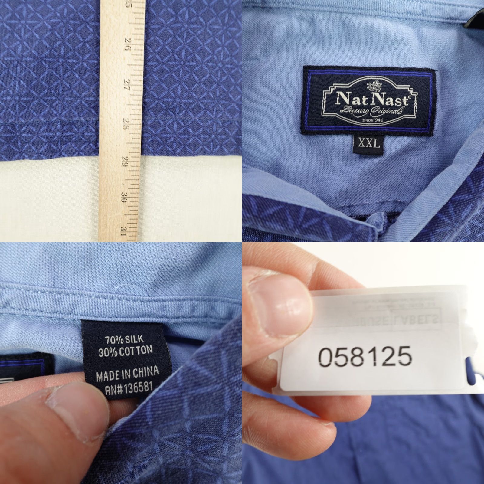 Nat Nast Nat Nast Shirt Mens 2XL Blue Silk Blend Button-Up Camp Luxury Relax Beach Geometric Short Sleeve Collared Button Casual Travel Pockets Size US XXL / EU 58 / 5 - 8 Thumbnail