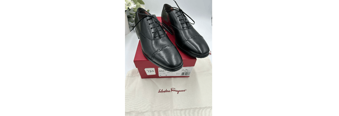 Salvatore Ferragamo o1s1rm0924 Riley Leather Cap Toe Shoes in Black Size US 12.5 / EU 45-46 - 2 Thumbnail