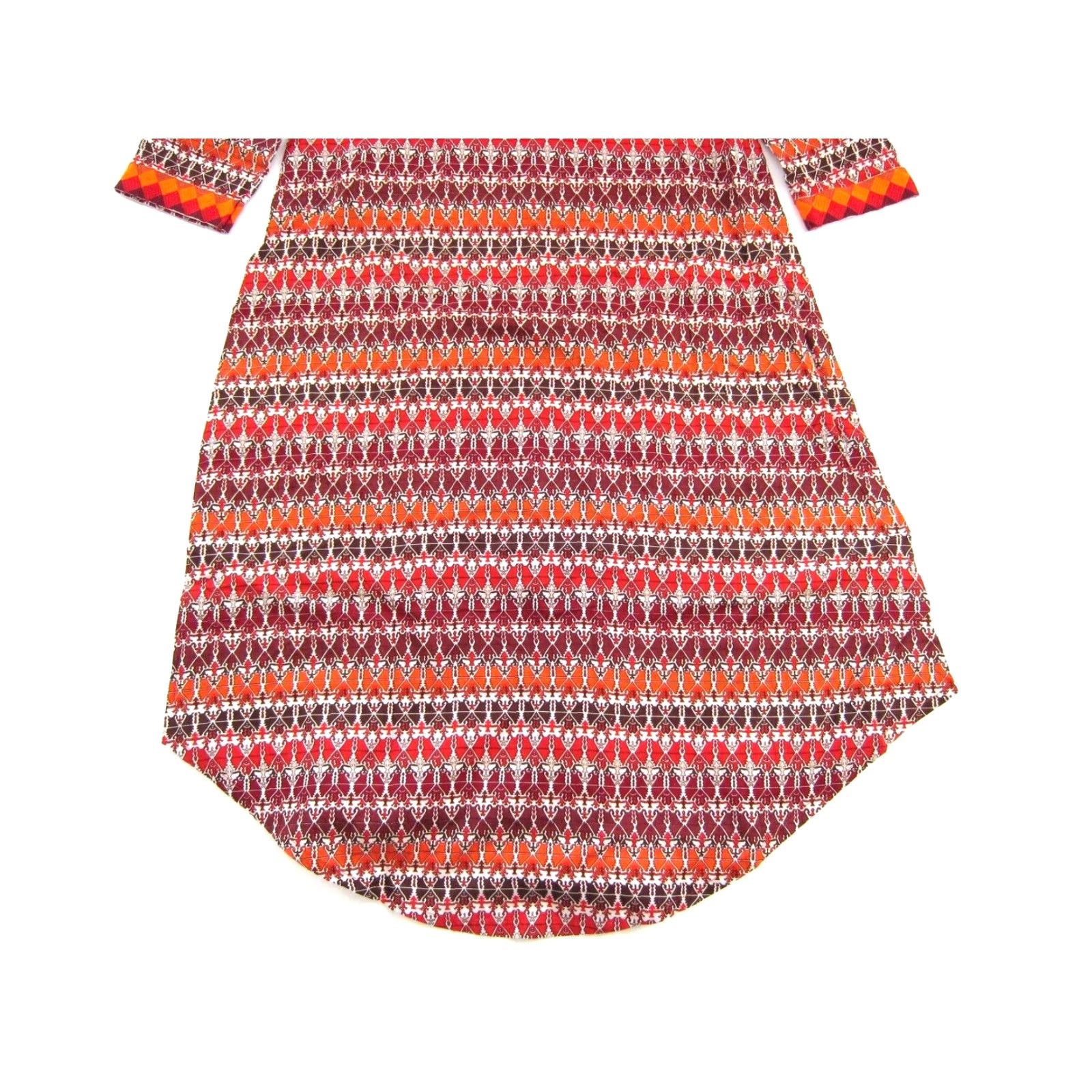 Vintage Khaadi 100% Cotton Batik Long Sleeve Midi Kurta Dress Women 10 Red Orange White Vel? Size L / US 10 / IT 46 - 6 Thumbnail