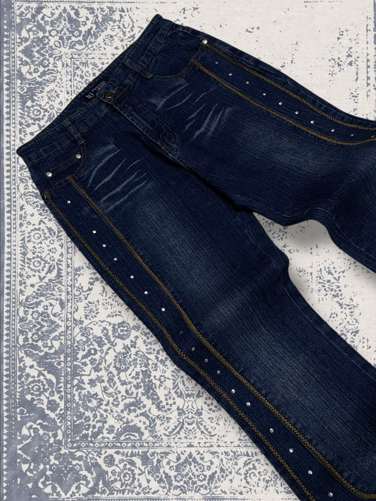 Designer × Japanese Brand × Vintage Vintage 1990s Japan Designer Haphazard Flared Studded Denim Size US 26 / EU 42 - 7 Thumbnail