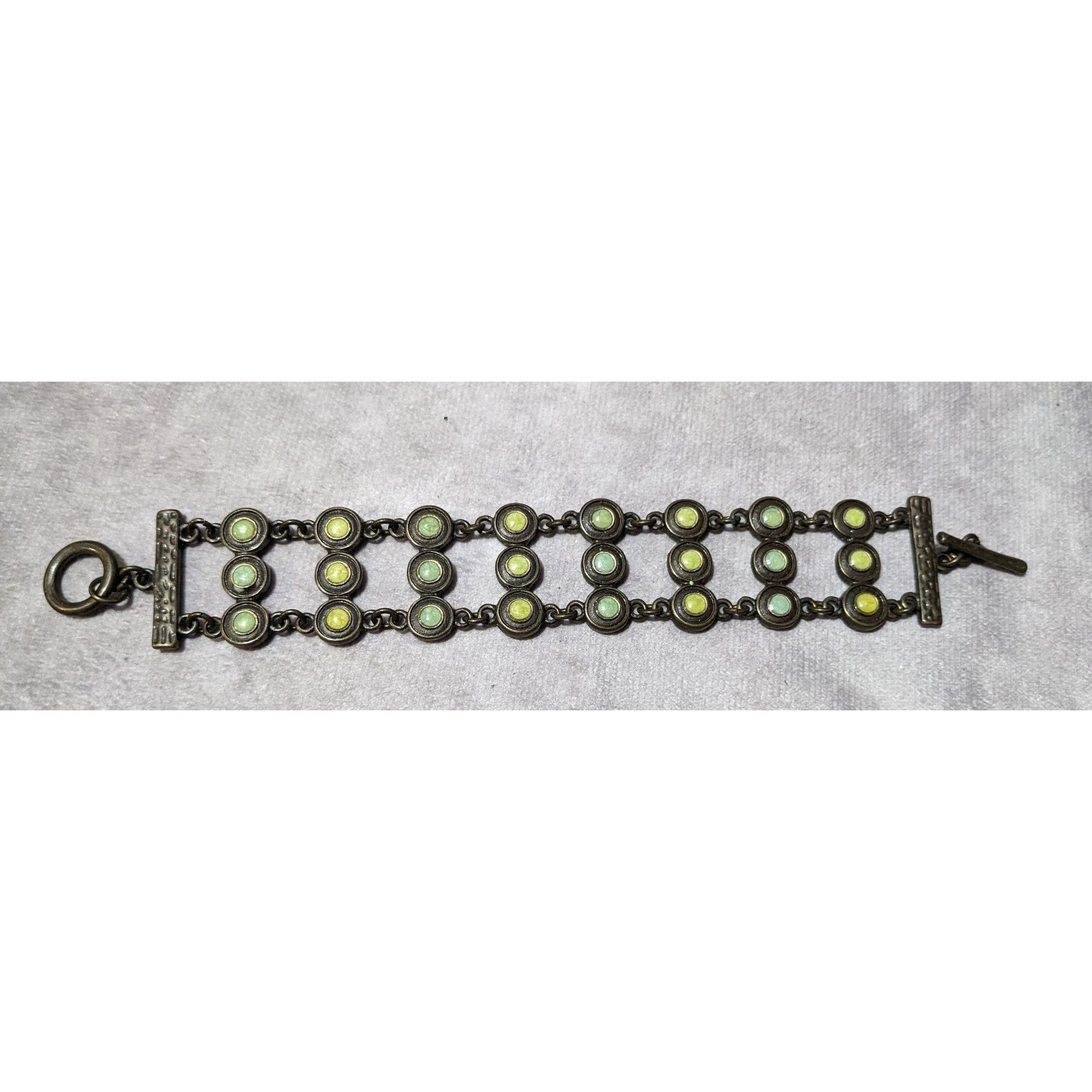 Other Antiqued Gold Tone Green And Blue Enamel Vintage Style Brace Size ONE SIZE - 6 Thumbnail
