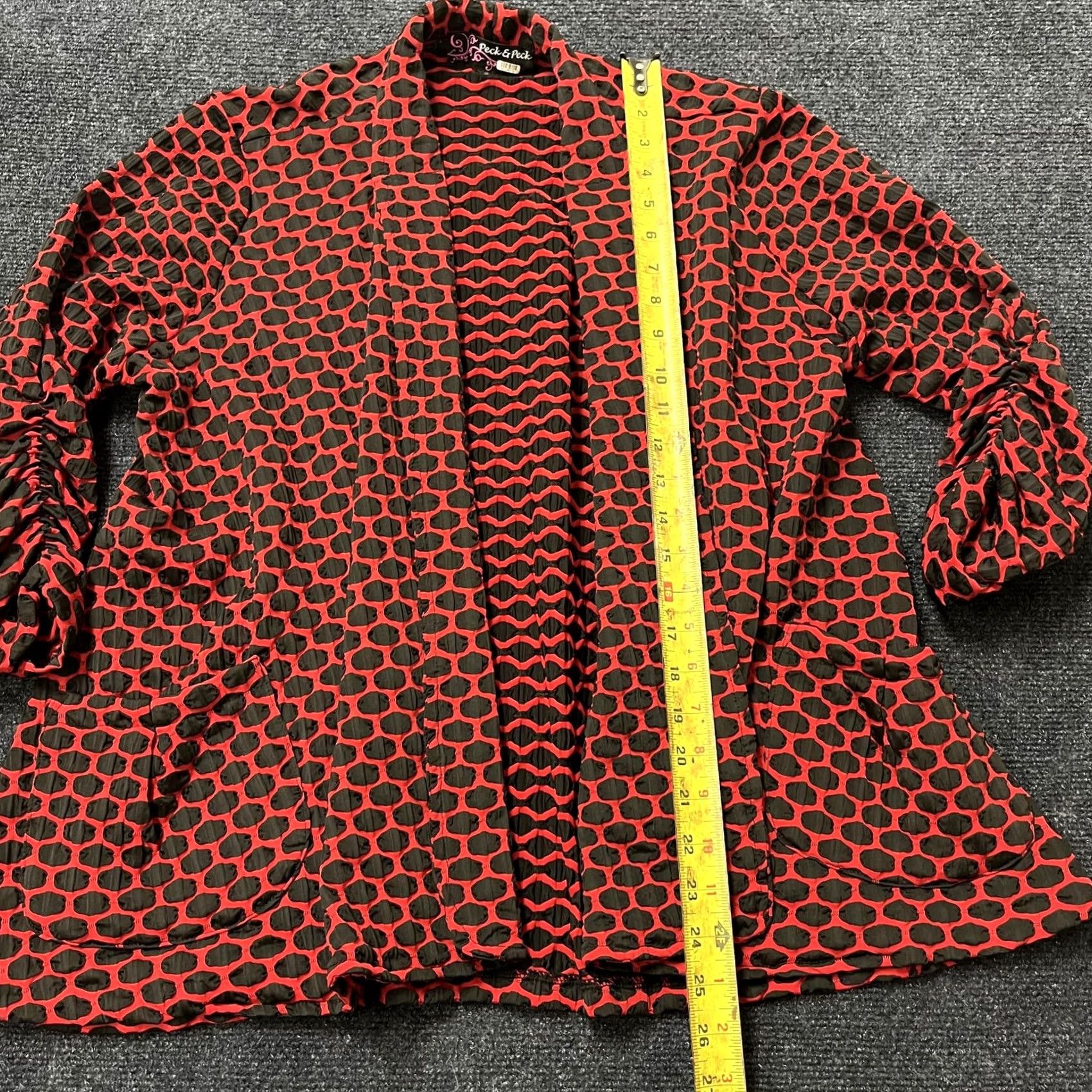 Vintage Peck & Peck Jacket Womens Large Red Black Geometric Textured Open Front Pockets Vintage No L Short Jacket Coat Casual Spring Summer Fall Womens Size L / US 10 / IT 46 - 5 Thumbnail