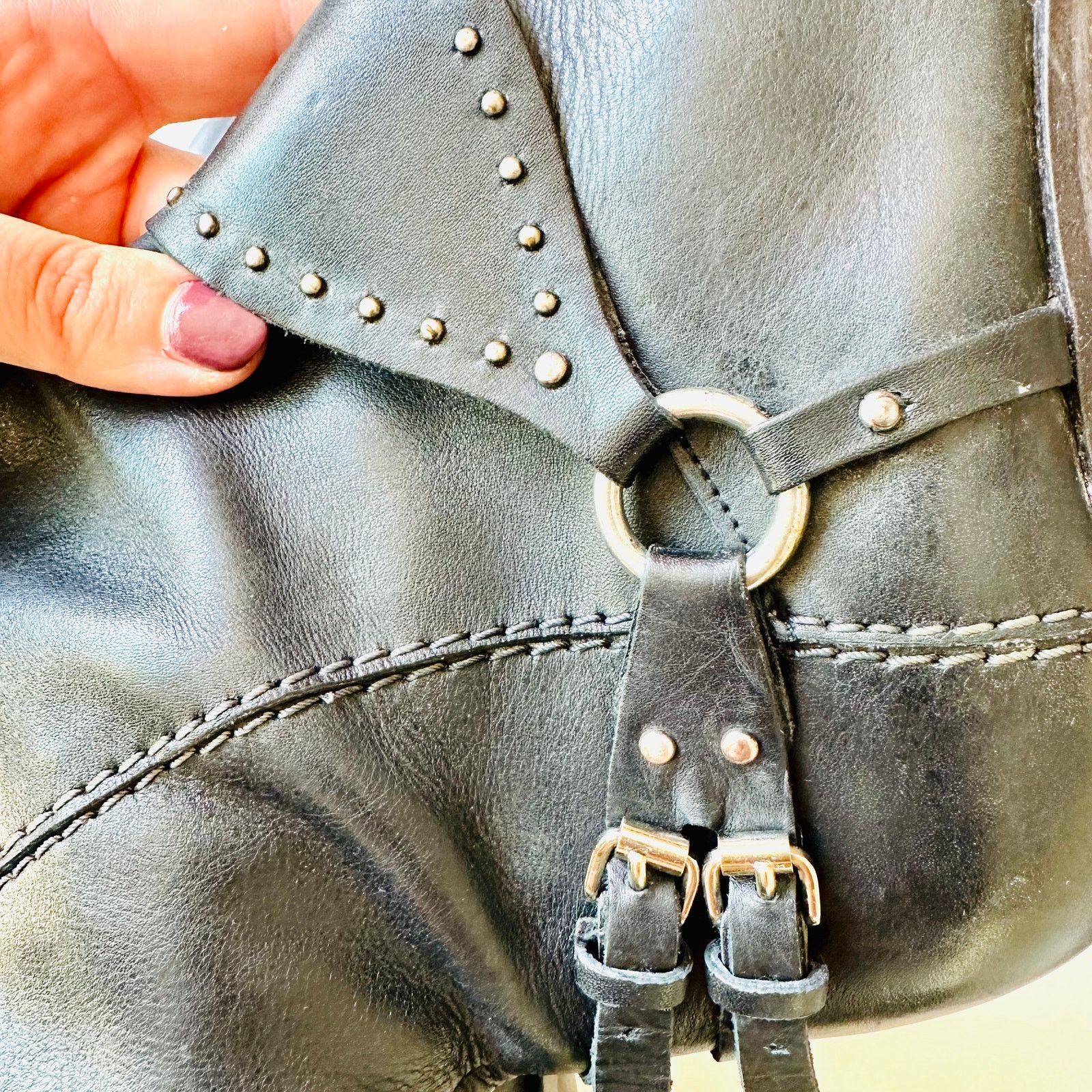 Geox GEOX Repspira Dark Brown Black Leather Studded Riding Boots Size US 9 / IT 39 - 9 Thumbnail