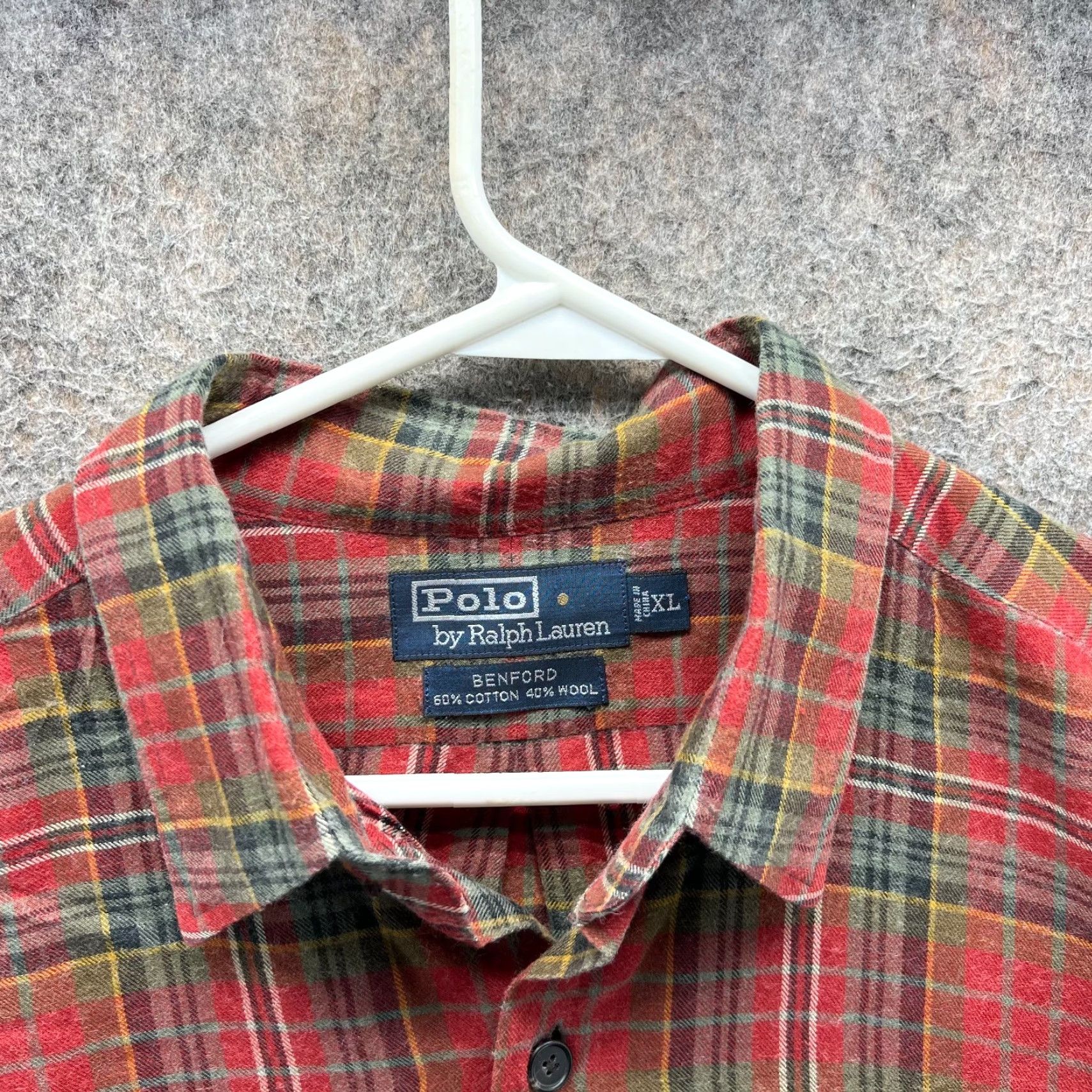 Polo Ralph Lauren VINTAGE Polo Ralph Lauren Shirt Mens XL Red Button-Down Plaid Flannel Wool Benford Size US XL / EU 56 / 4 - 2 Thumbnail