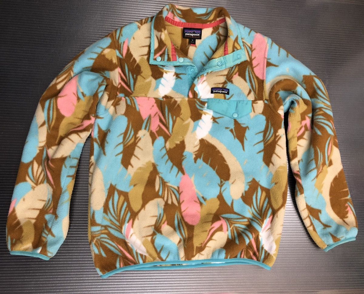 Patagonia feather dance bear brown/teal synchilla fleece M