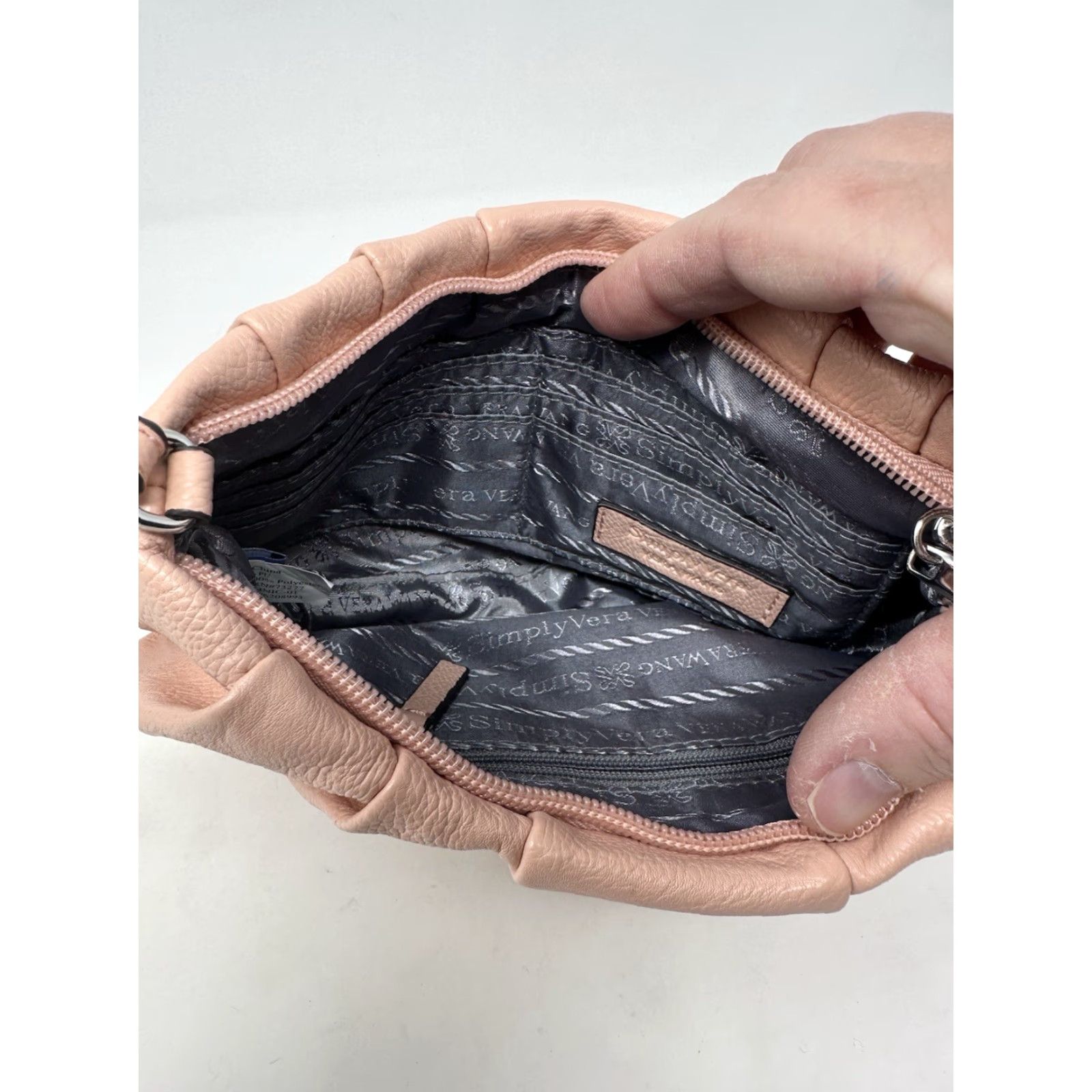 Vintage Vera Wang Simply Simply Vera Bag Wristlet Peach Pink Zip Pleated PU Pebbled Pocket Cards Clutch Wrist Strap Faux Leather Women Small Size ONE SIZE - 3 Thumbnail