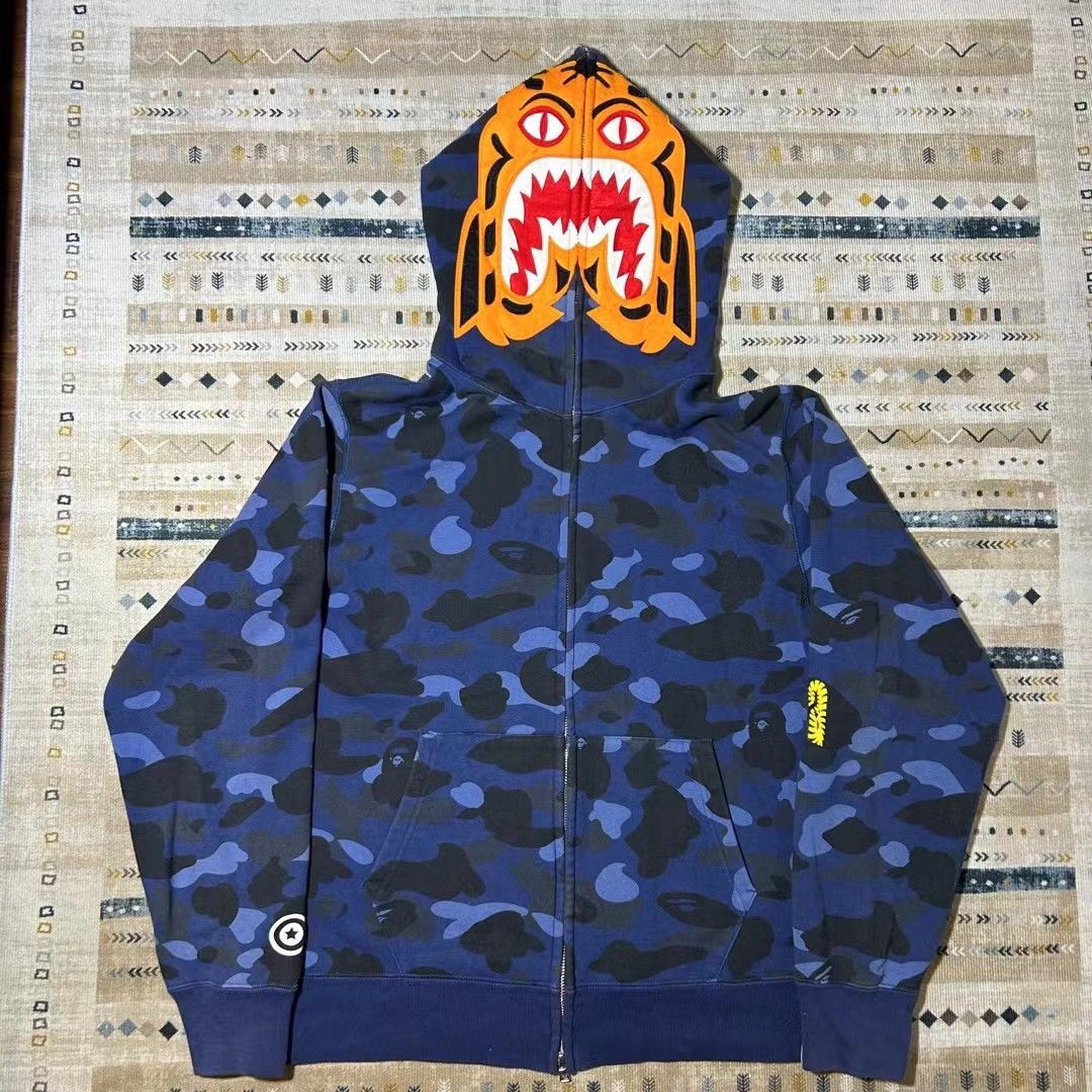 image of Bape Camo Tiger Full Zip Hoodie in Blue, Men's (Size XL)