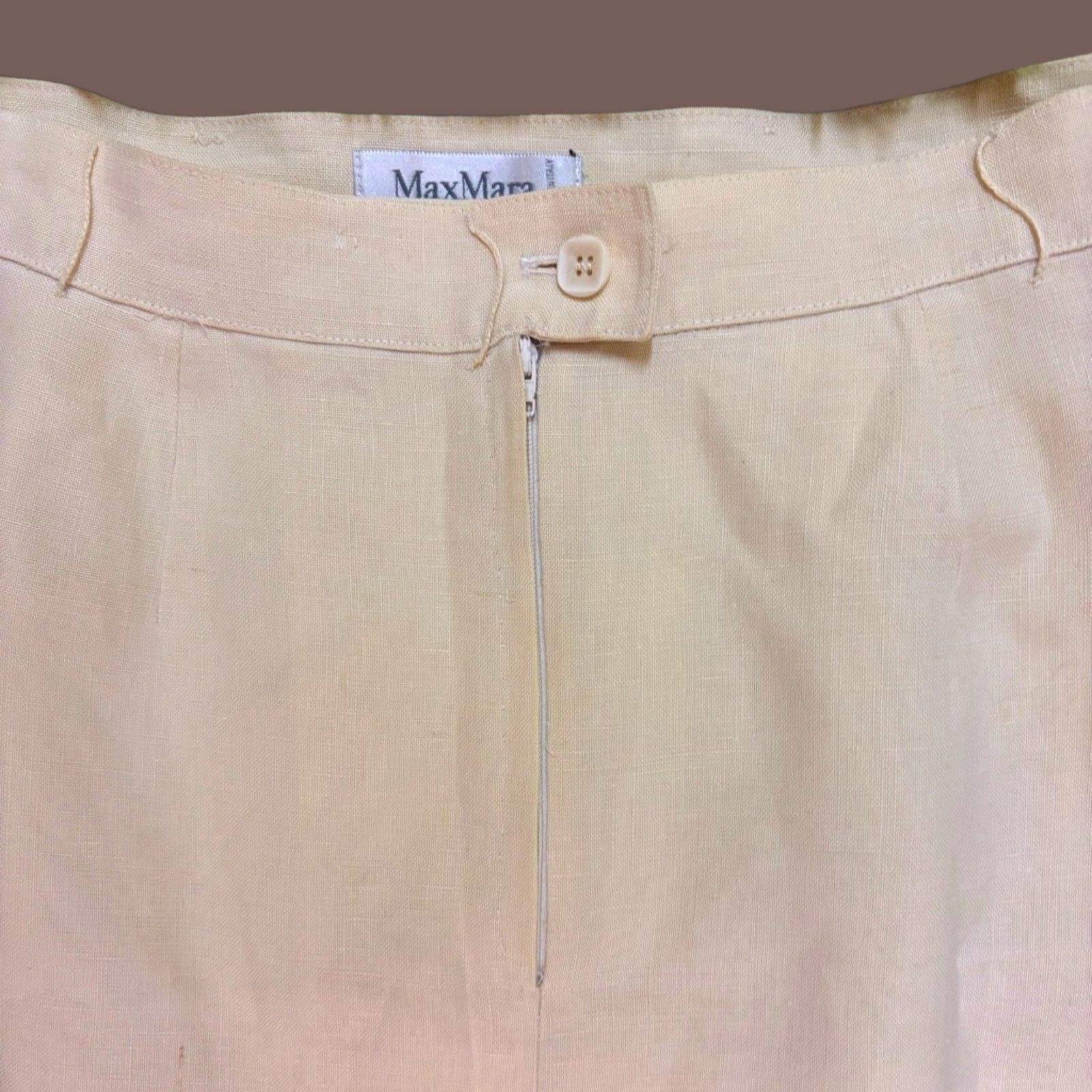 Max Mara × Vintage VTG Linen Pencil Skirt MaxMara Beige Italy Minimal 90s Size 36" / US 14 / IT 50 - 5 Thumbnail