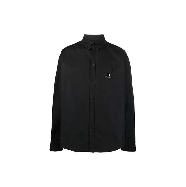 Balenciaga Balenciaga Black Large Fit Embroidered Long Sleeve Shirt Size US L / EU 52-54 / 3 - 1 Thumbnail