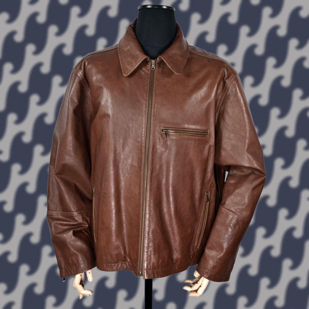 Marks & Spencer Marks & Spencer Leather Jacket Men XL Brown 100% Leather Zip Casual Chest 72cm Back Length 69cm 28.35 27.17 Size US XL / EU 56 / 4 - 1 Thumbnail