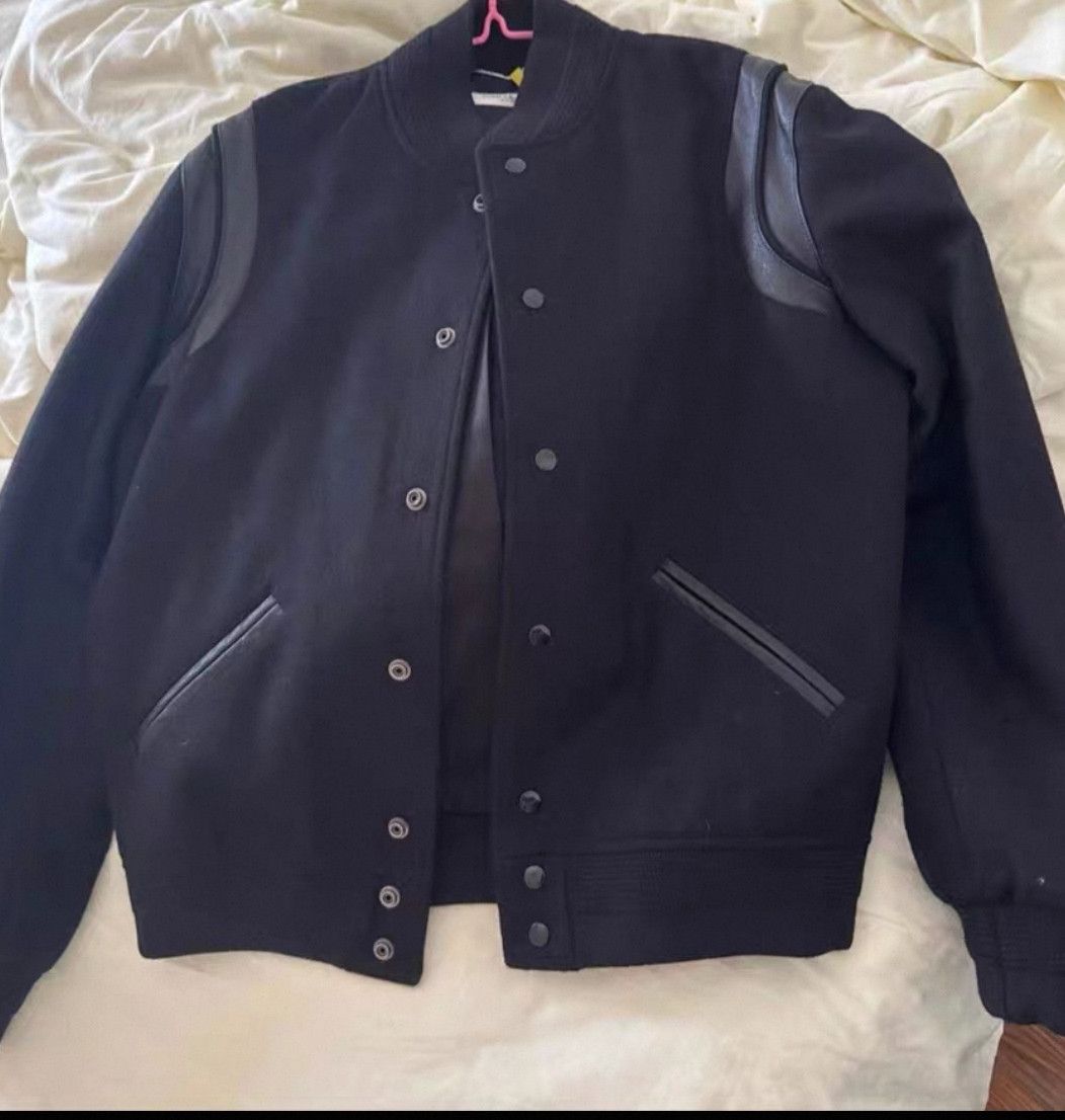 Saint Laurent Paris Saint Laurent Teddy Wool Leather Varsity Jacket- Size US L / EU 52-54 / 3 - 1 Thumbnail