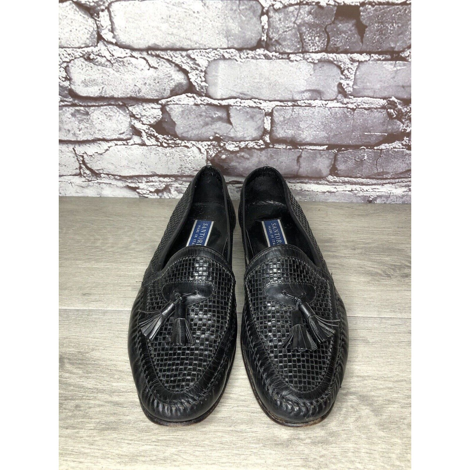 Other Santorini Black Leather BasketWeaves Woven Tassel Loafers Me Size US 9.5 / EU 42-43 - 18 Thumbnail