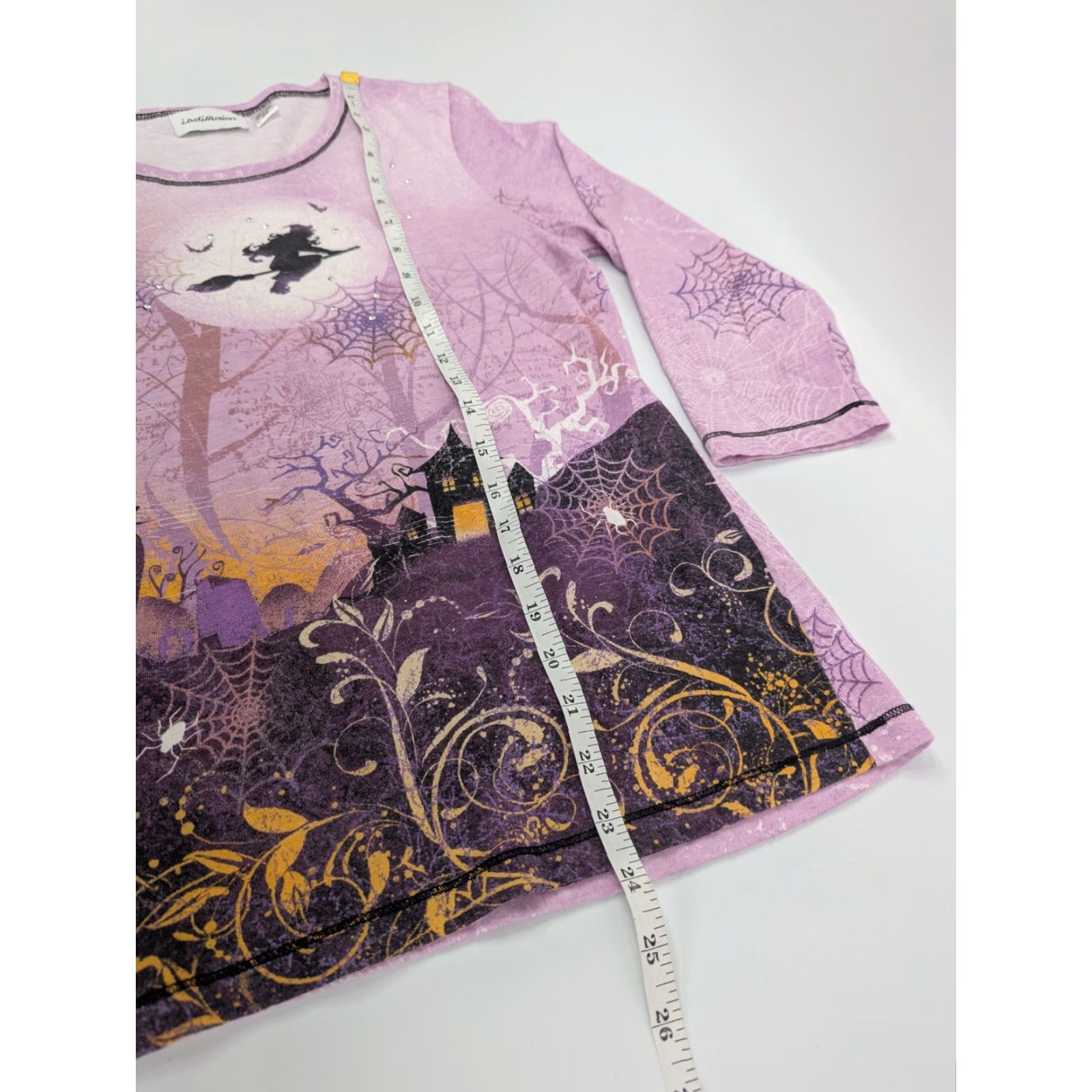 Vintage I.B. Diffusion Halloween Witch Womens Top Graveyard Spider Webs Crew Neck Tee Size M Purple Size M / US 6-8 / IT 42-44 - 5 Thumbnail