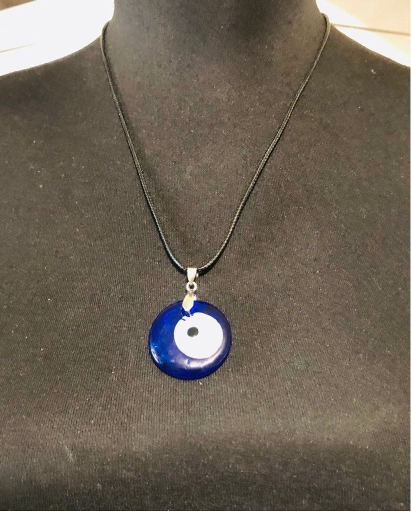 Vintage Evil Eye Glass Round Pendant Nazar Necklace Blue Protection Size ONE SIZE - 1 Thumbnail