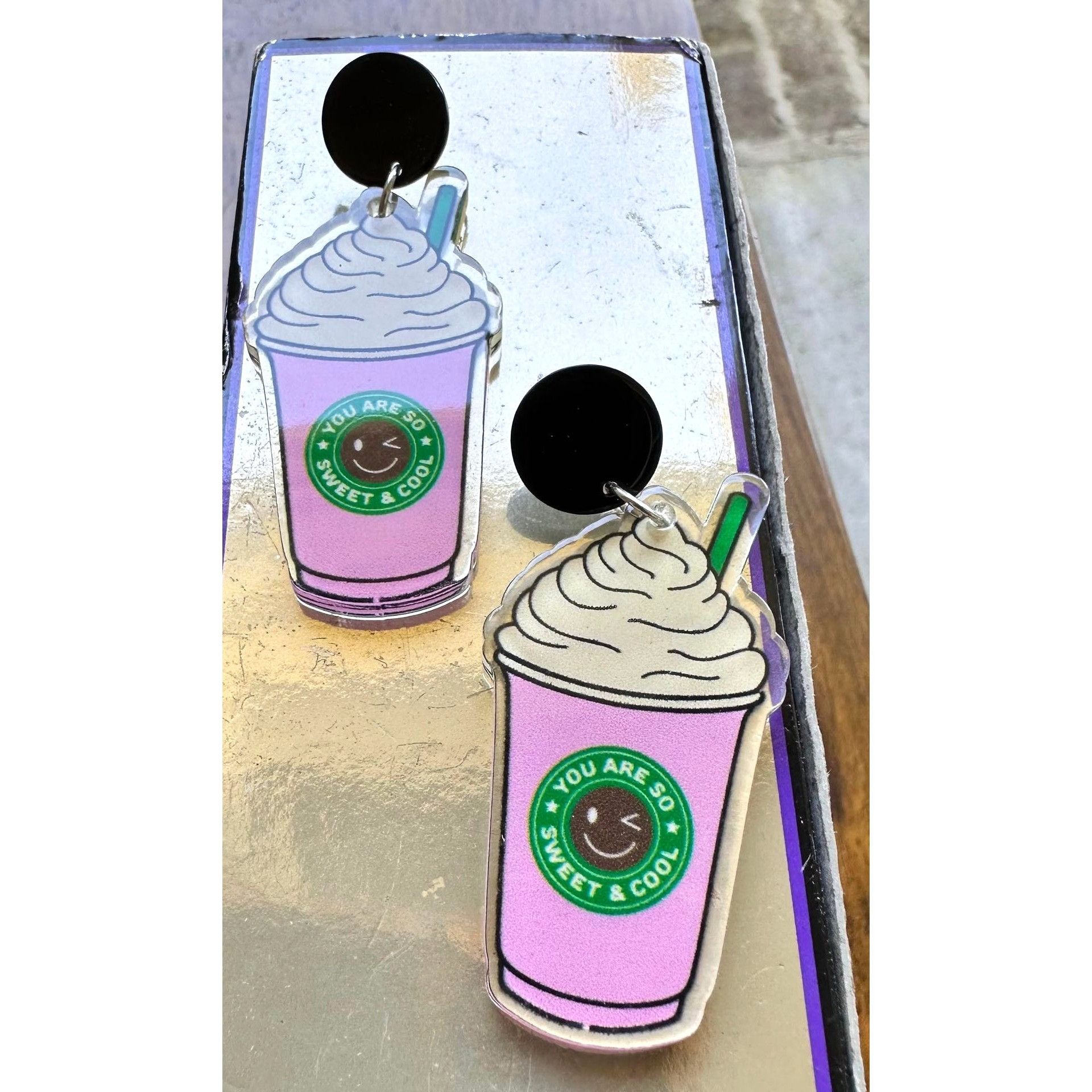 Handmade Cappuccino Coffee Earrings Pink Pup Cup Boat Drinks Cruise Size ONE SIZE - 2 Thumbnail