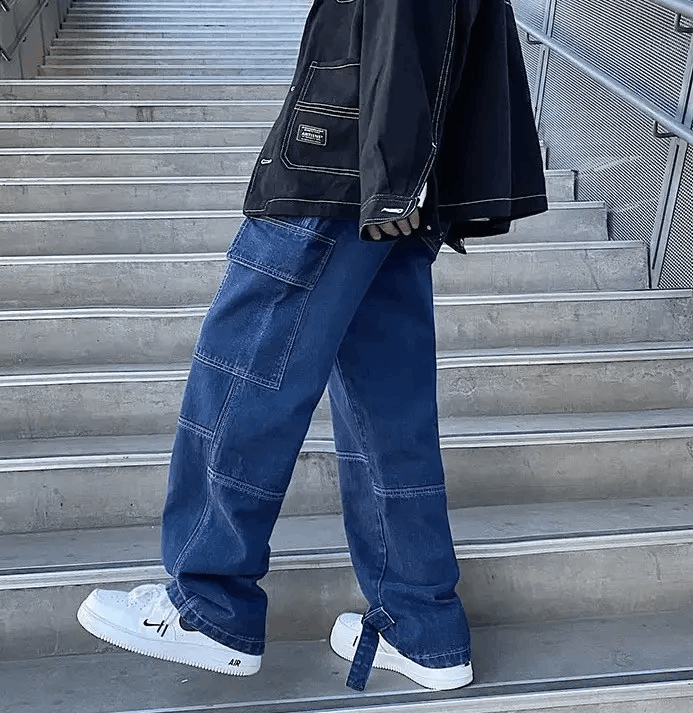 Jean Dark Blue Cargo jeans Wide Leg Denim Loose Straight Baggy Size US 30 / EU 46 - 3 Thumbnail