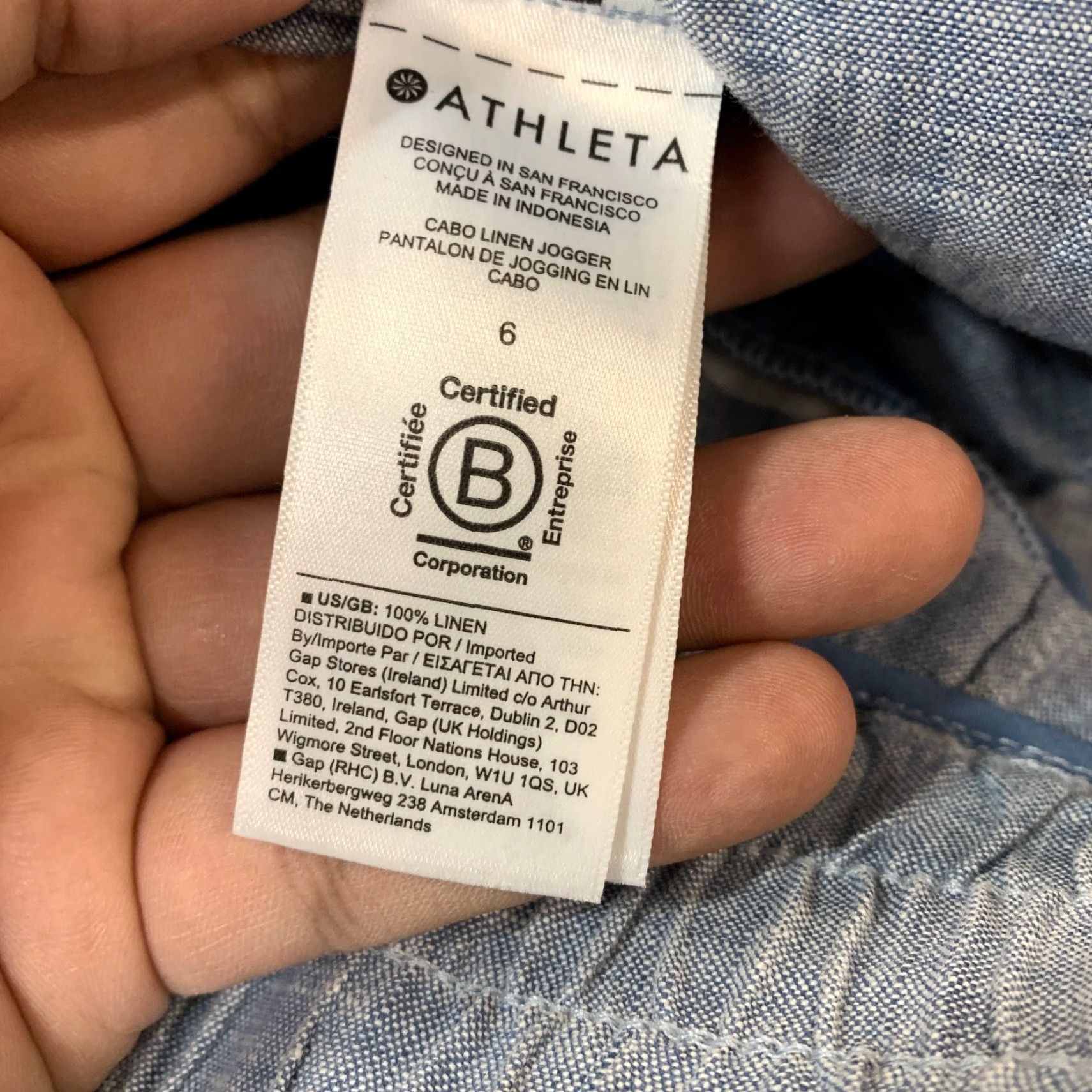 Athleta VINTAGE Athleta Cabo Linen Jogger Womens 6 Blue Elastic Waist Pockets Drawstring 30x26.5 Size 28" / US 6 / IT 42 - 7 Thumbnail