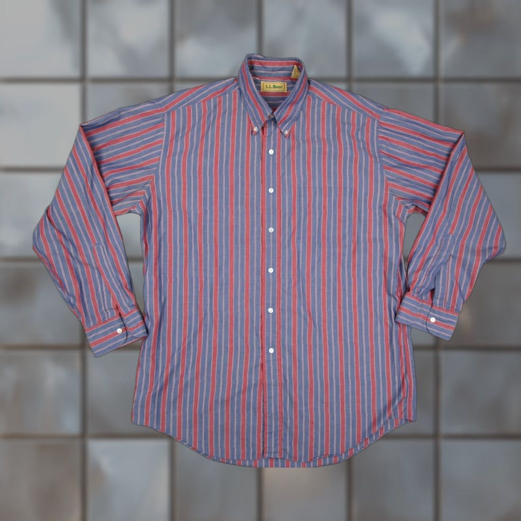 Vintage VINTAGE LL Bean Shirt Mens Tall Large Blue Red Stripe Button Down Hong Kong 80s Size US L / EU 52-54 / 3 - 1 Thumbnail