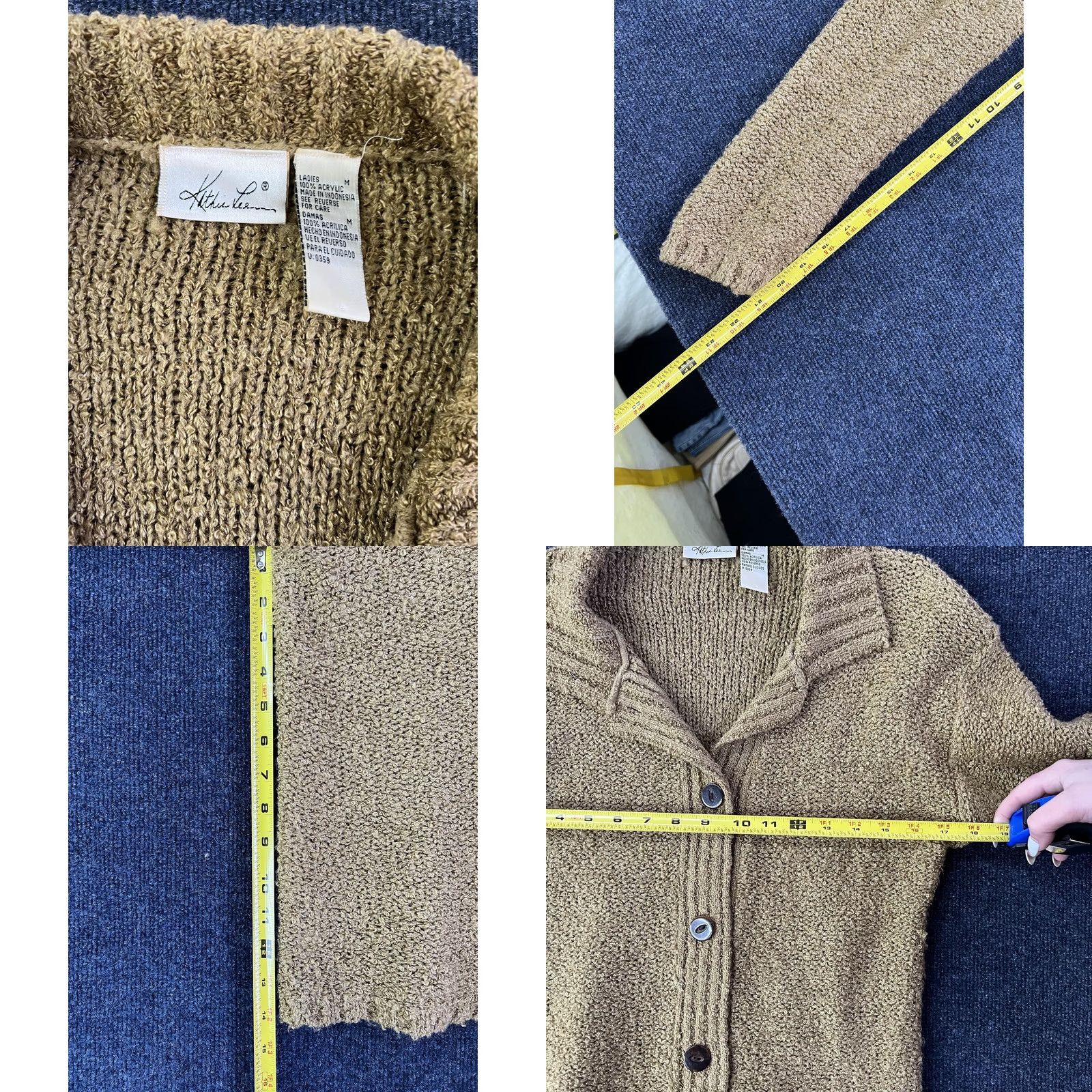 Vintage IB Diffusion Cardigan Sweater Womens Large Beige Cable Knit Belted Shawl Collar Size L / US 10 / IT 46 - 8 Thumbnail