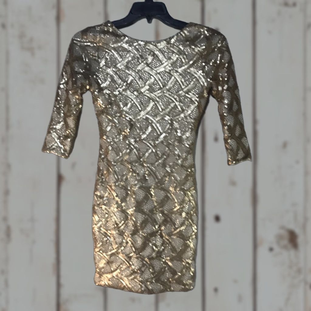 Vintage As You Wish Gold/Wht Sequin Covered 3/4 Sleeve Formal Dress Womens Size M Size M / US 6-8 / IT 42-44 - 1 Thumbnail