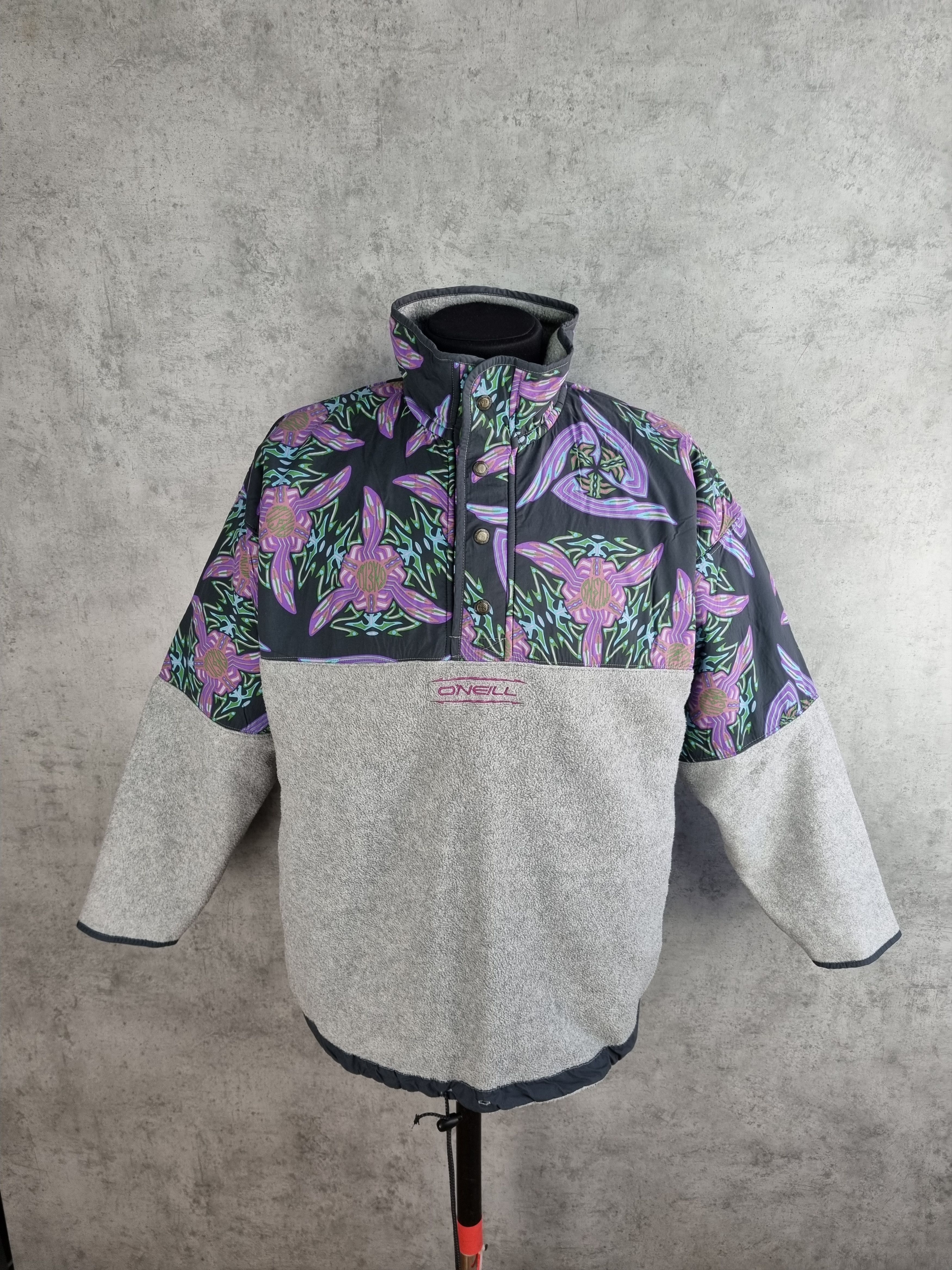 O'Neill × Vintage 80s Vintage ONeill Fleece Nylon Abstract Fractals Pullover Size US L / EU 52-54 / 3 - 4 Thumbnail