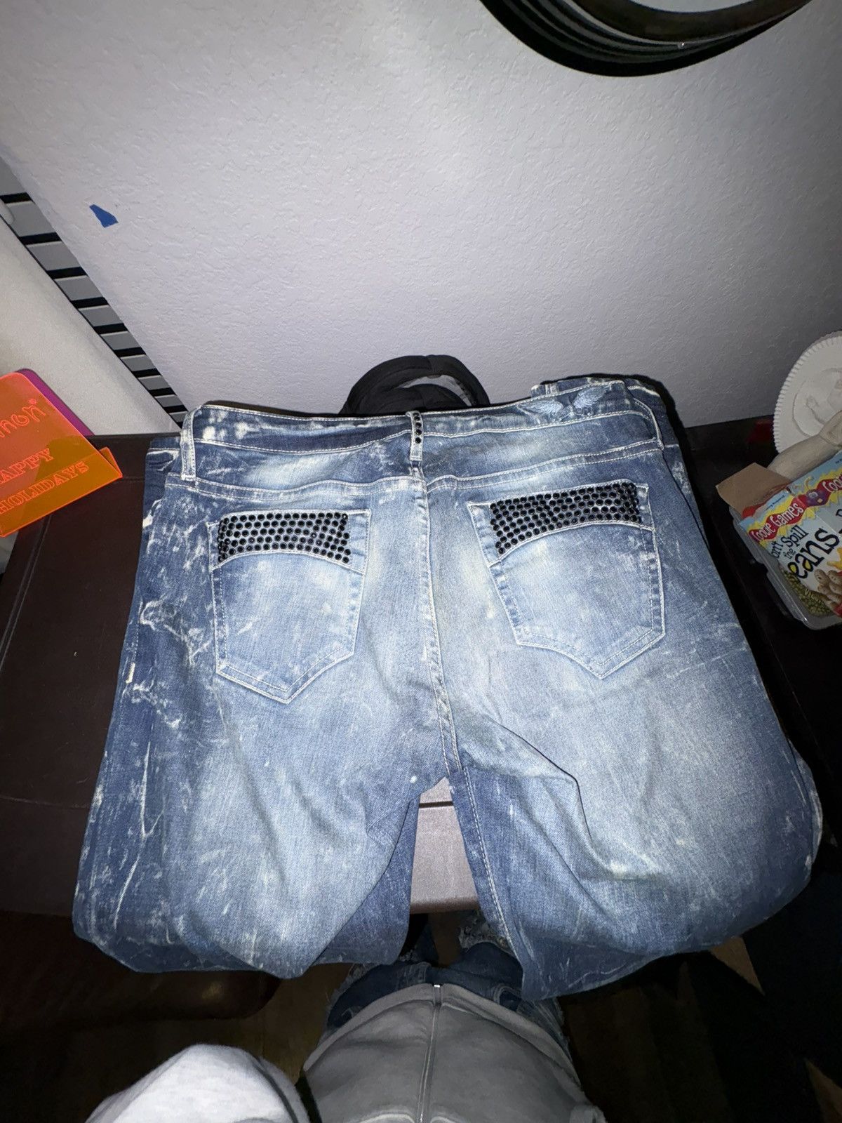 Robins Jeans RARE ACID WASHED BLUE ROBINS JEAN WITH BLACK CRYSTALS Size US 30 / EU 46 - 1 Thumbnail
