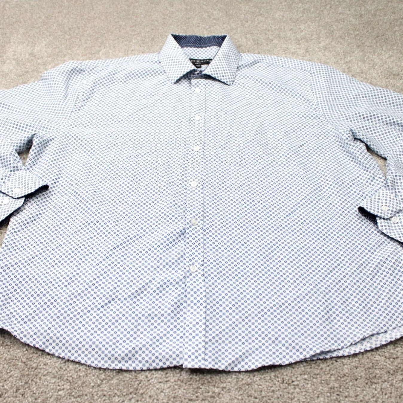 Vintage Society of Threads Shirt Mens XL White/Blue Check Slim Fit L/S Button-Up Shirt Size US XL / EU 56 / 4 - 3 Thumbnail