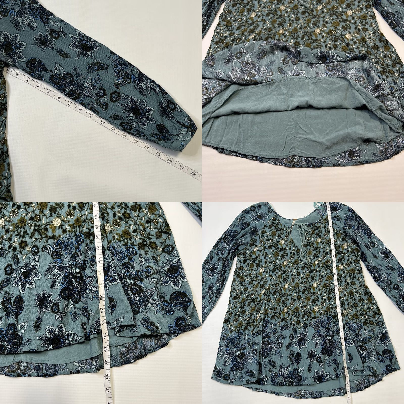 Free People Free People Dress Womens M Lucky Loosey Mini Tunic Blue Paisley Floral Boho Puff Sleeve V-Neck Lined Casual Party/Cocktail Travel Size M / US 6-8 / IT 42-44 - 8 Thumbnail