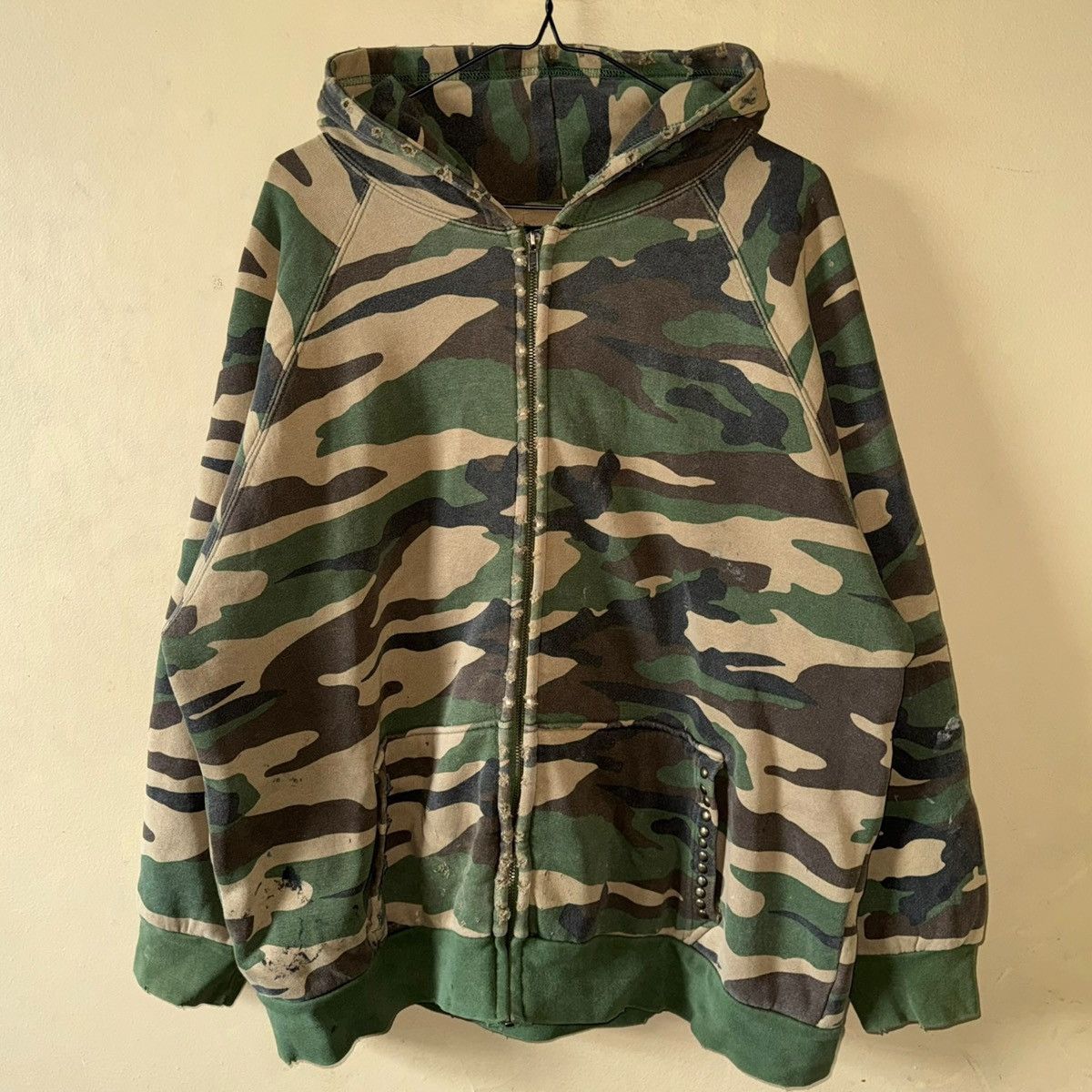 Dragonfly 1990s Archive Gothic/Emo Waffle Lined Camo Zip Up Hoodie Size US XL / EU 56 / 4 - 1 Thumbnail