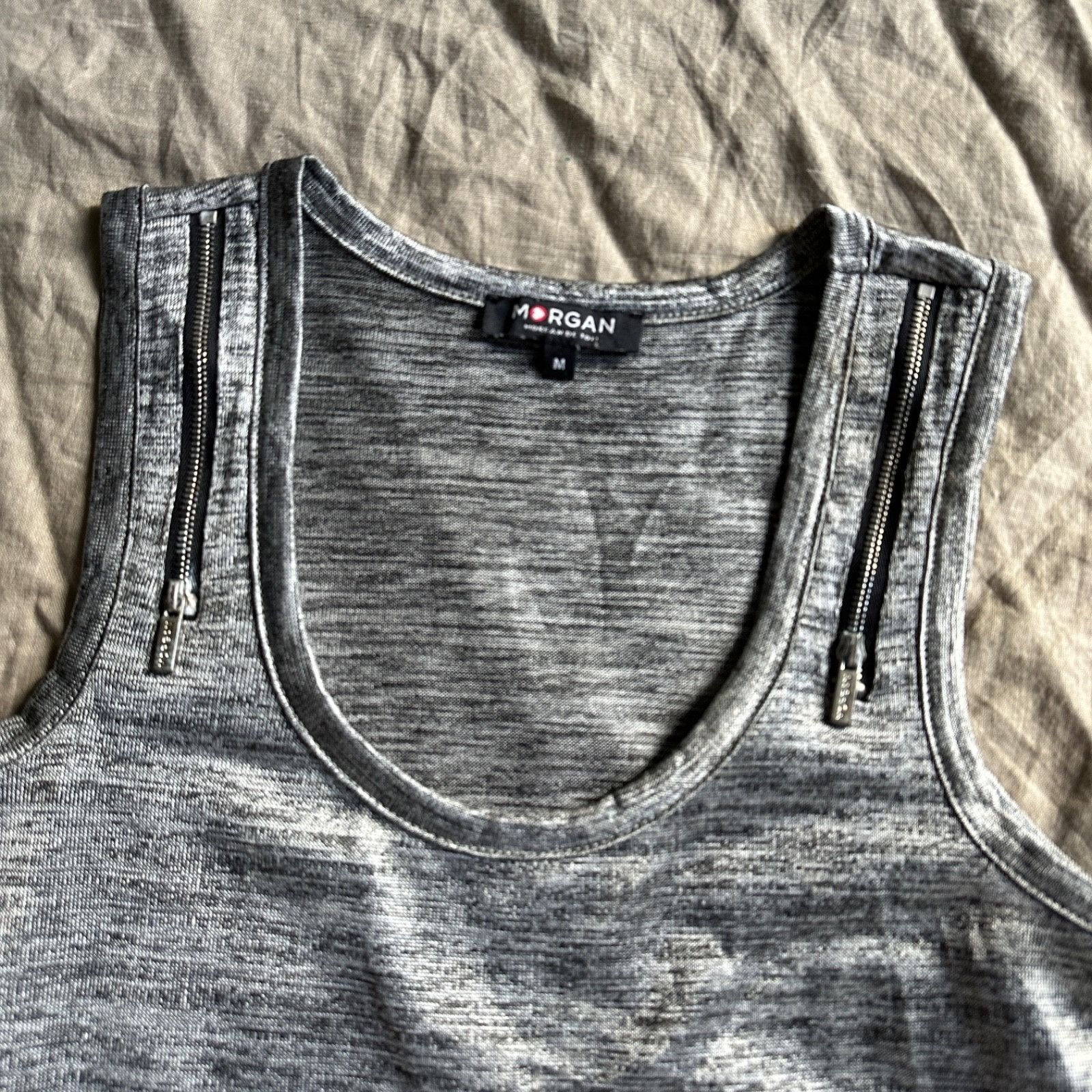 Morgan De Toi Morgan De Toi Grey Sleeveless Tank Top Zip 9390AC Size M / US 6-8 / IT 42-44 - 2 Thumbnail