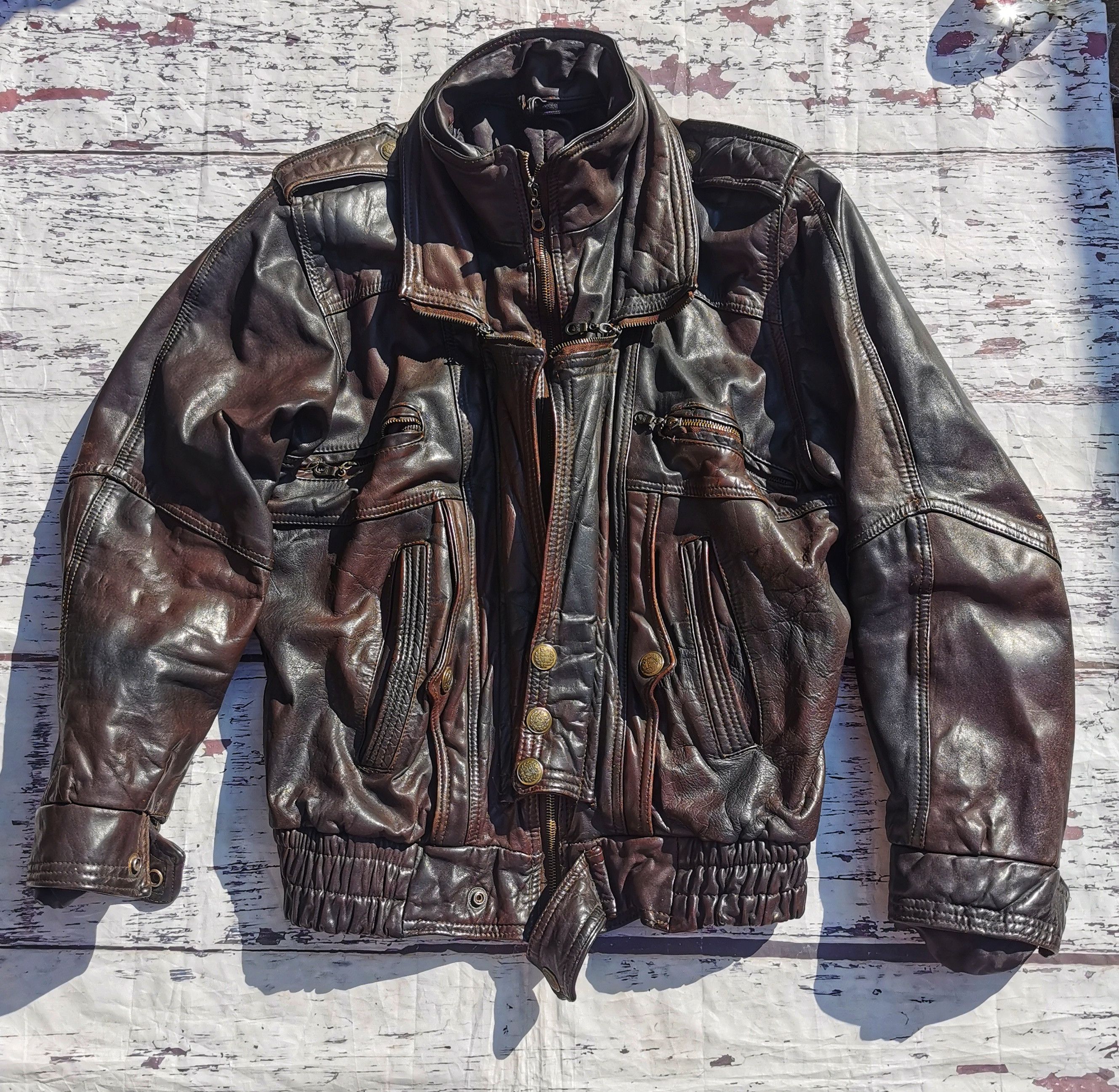 Vintage Brown Ramones biker leather jacket | Grailed