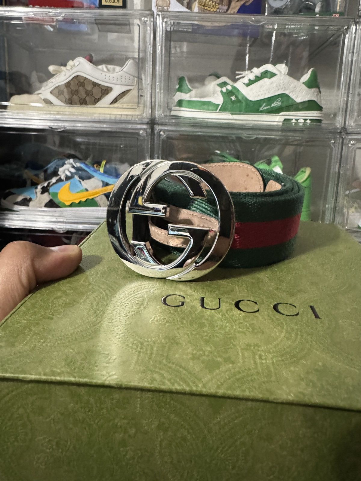 Gucci Gucci green and red web belt Size 38 - 1 Thumbnail