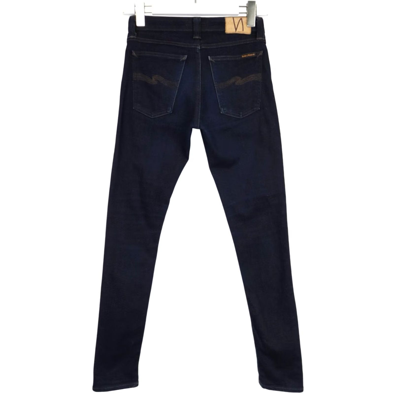 Vintage NUDIE Skinny Lin Dry Steel Jeans Men's W28/L32 Dark Blue Denim Zip Fly Stretched Size US 28 / EU 44 - 2 Thumbnail