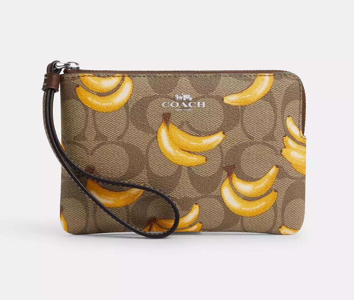 Coach Corner Zip Wristlet In Signature Canvas With Banana Print Grailed