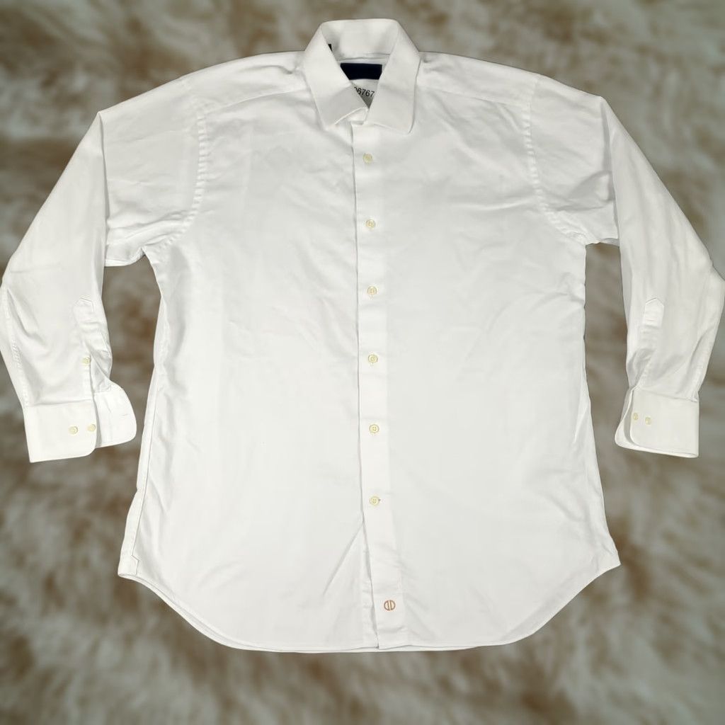 David Donahue David Donahue Shirt Mens 16.5 White Dress Button Up Long Sleeve Solid Cotton Regular Size 46R - 1 Thumbnail
