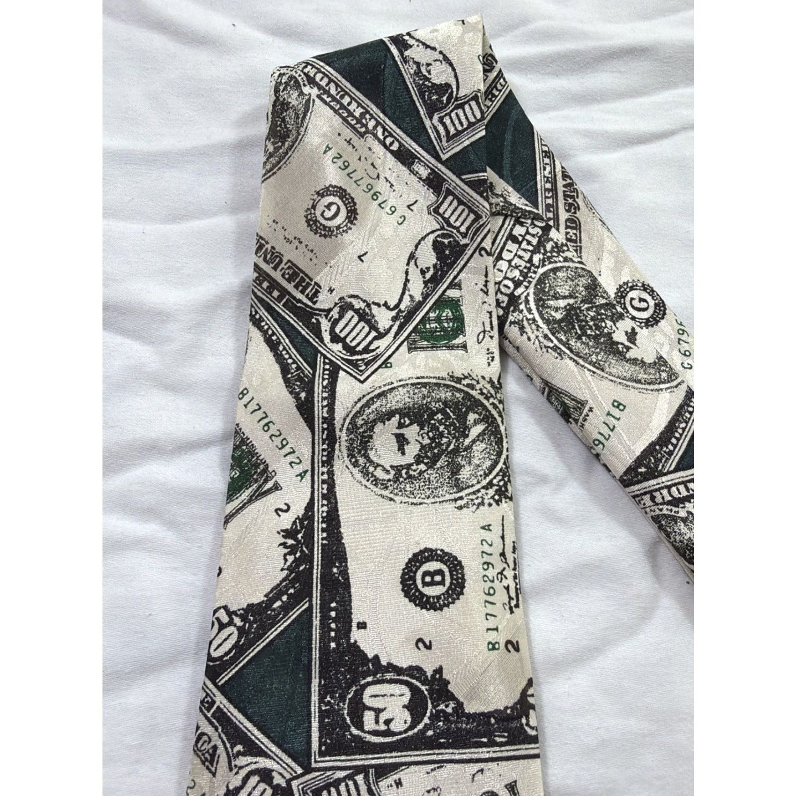 Vintage City One Necktie Money Theme Green Acrylic Tie Men Green City One Money Theme Tie Adults Mens Size ONE SIZE - 4 Thumbnail