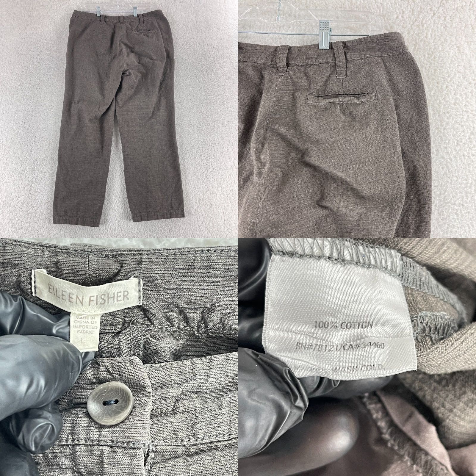 Eileen Fisher Eileen Fisher Pants Womens Large Brown Straight Crop 100% Cotton Mid-Rise Casual Size 36" / US 14 / IT 50 - 9 Thumbnail
