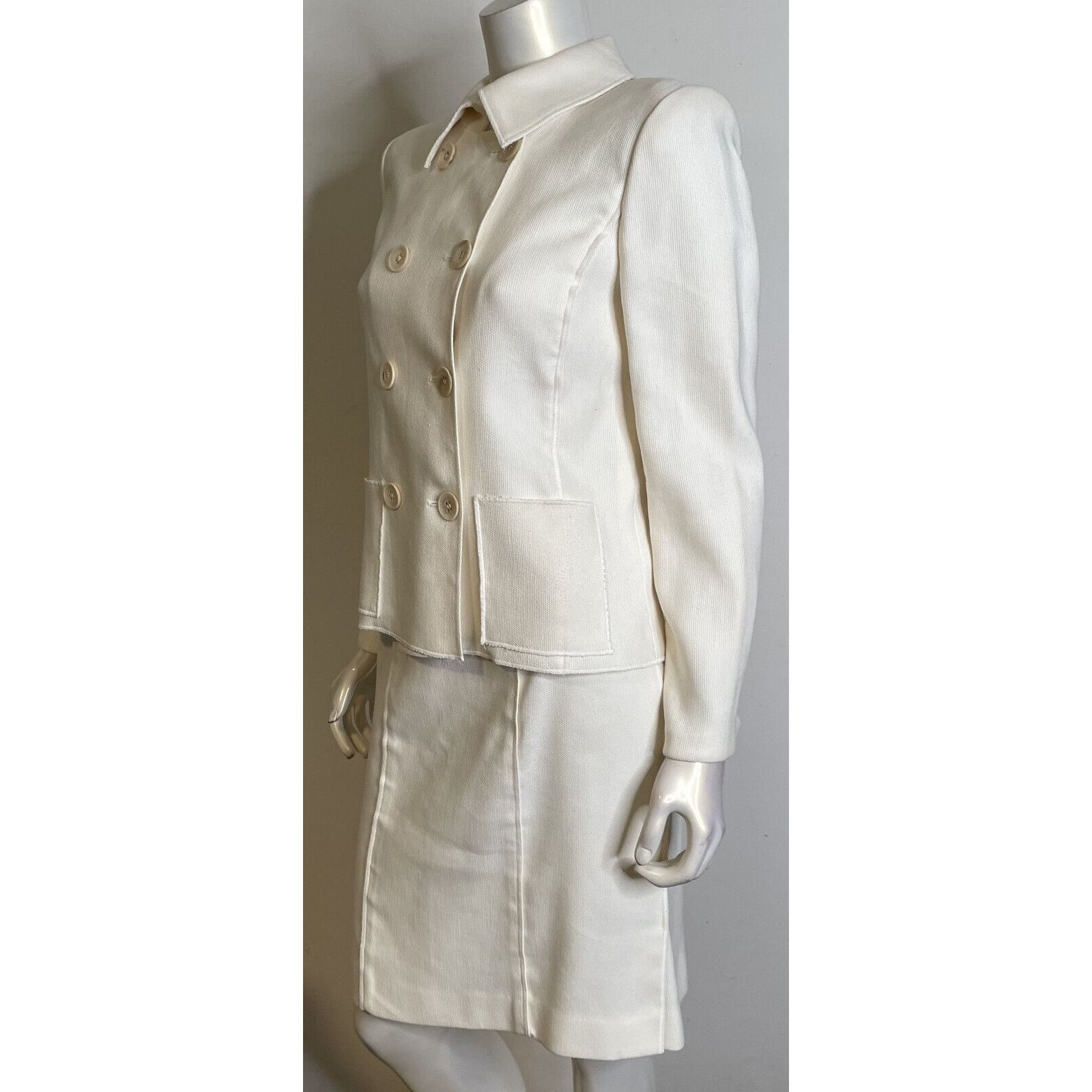 Oscar De La Renta Oscar de la Renta Ivory Woven Cotton Skirt Suit 8 Italy Size M / US 6-8 / IT 42-44 - 9 Thumbnail