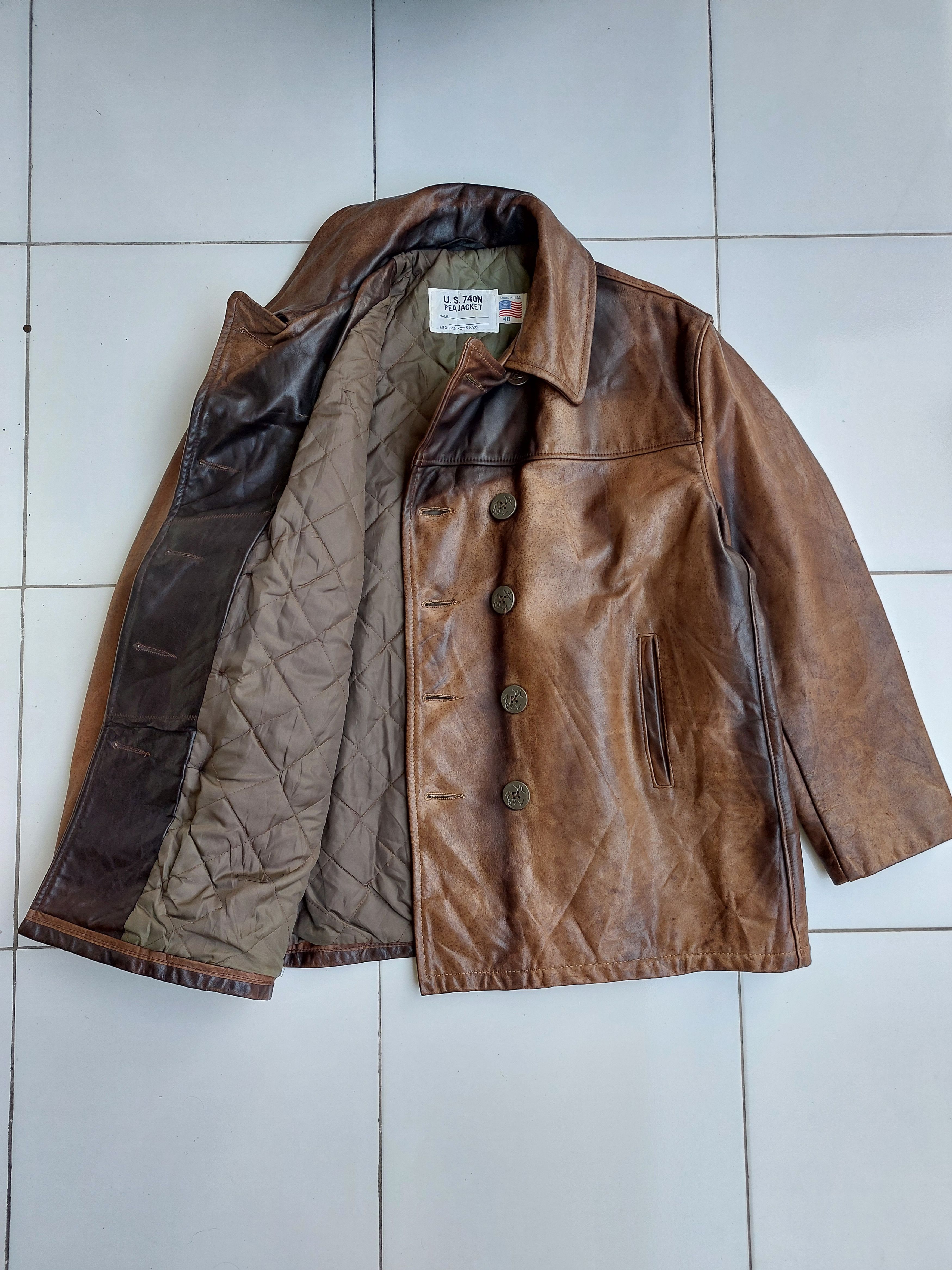 Schott SCHOTT 740N PEA COAT VINTAGE LEATHER JACKET Size US XL / EU 56 / 4 - 5 Thumbnail
