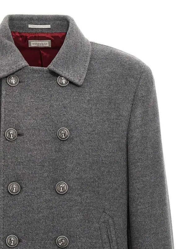 Brunello Cucinelli o1y0526 Double-breasted Coat in Gray Size US M / EU 48-50 / 2 - 2 Thumbnail